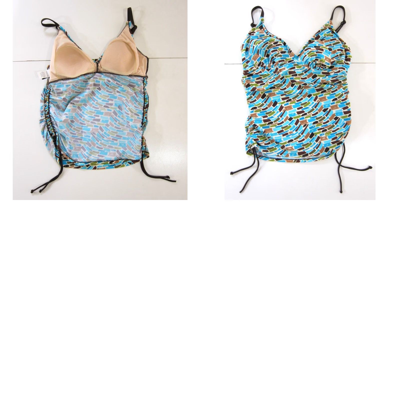 Vintage Coco Beach Blue Tankini Swim Top L Women Abstract Built In Bra Brown Green 34" Bust 30" Waist 23" Shoulder to Bottom Hem Mens? Size L / US 10 / IT 46 - 8 Thumbnail