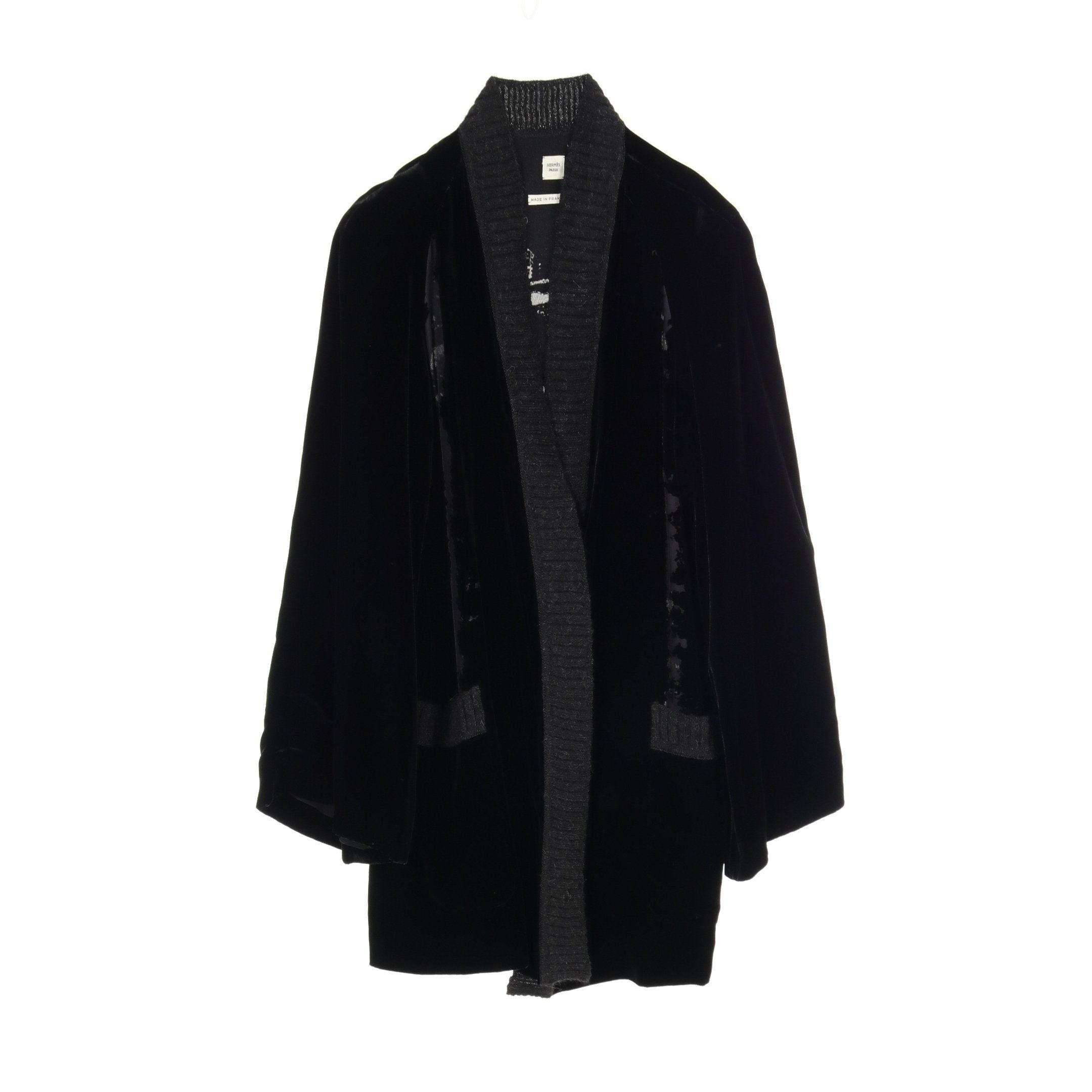 Hermes New Libris Velor Watermark Jacket Cardigan Rayon Silk Alpaca Black