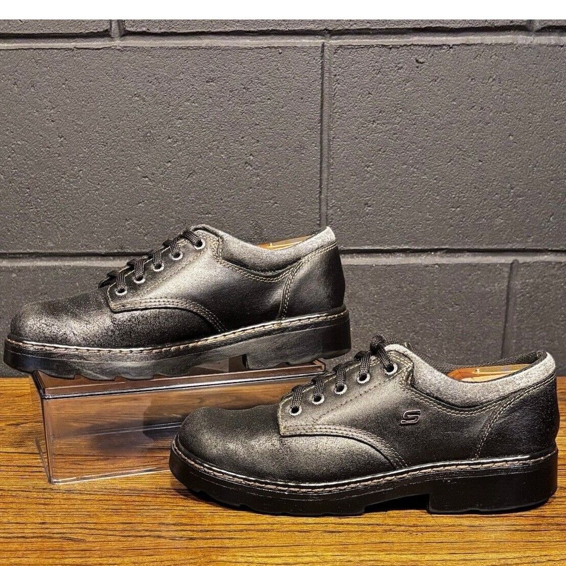 Vintage SKECHERS Jammers Chunky Black Leather Oxford Shoes