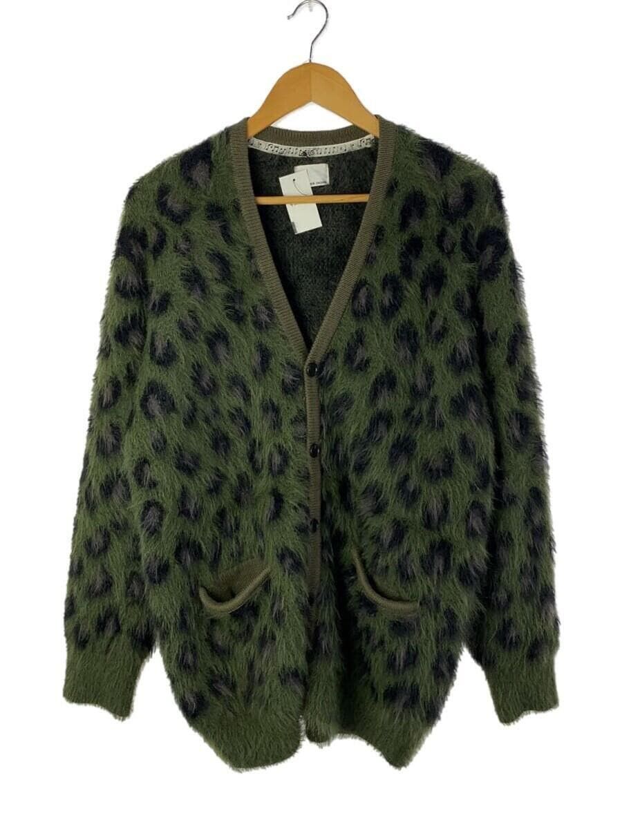 image of Number N Ine Fuzzy Leopard Cardigan in Green, Men's (Size Large)