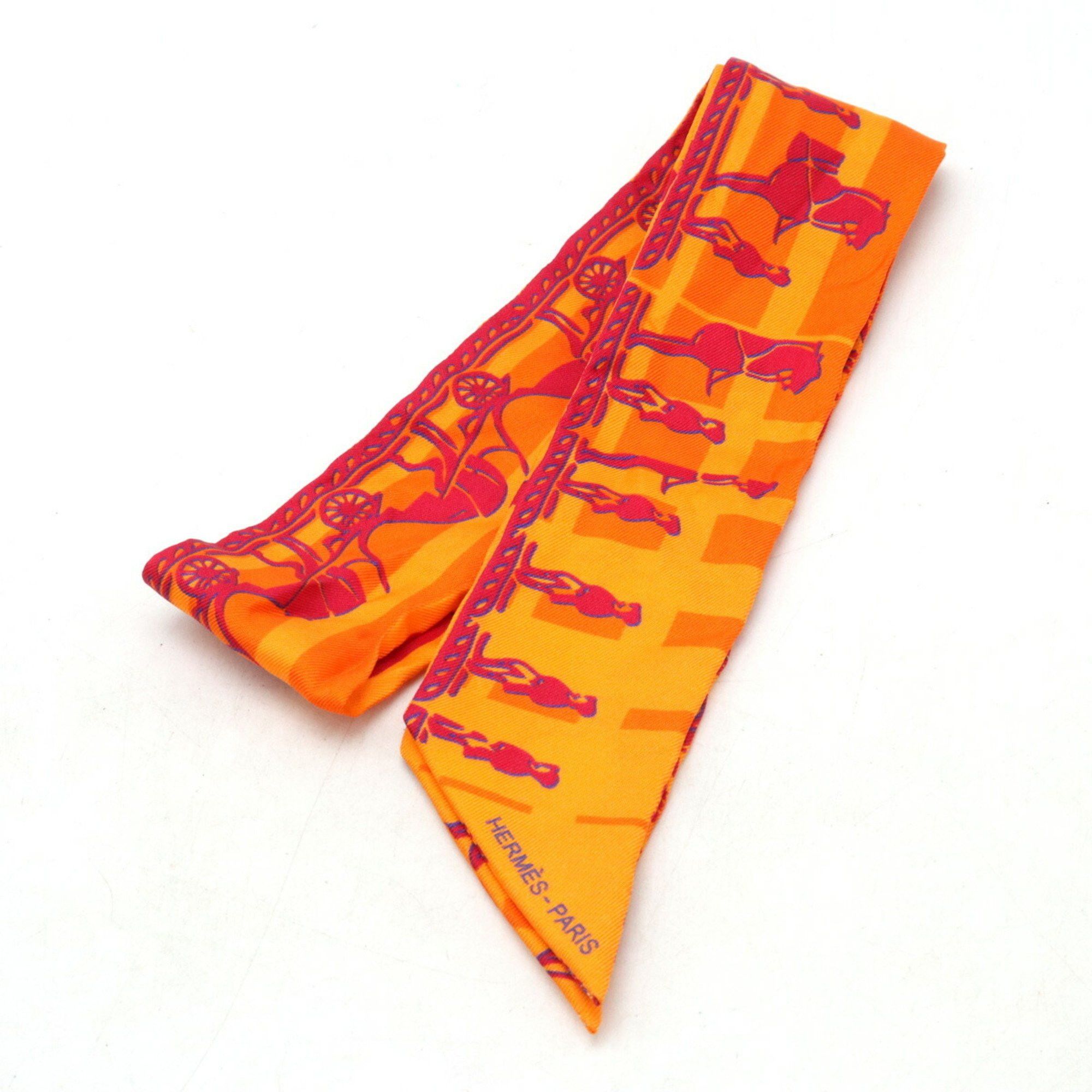 image of Hermes Twilly Faubourg 24 Ginza 5-4-1 Scarf Muffler Hermes 10Th Anniversary 100% Silk Orange, Women