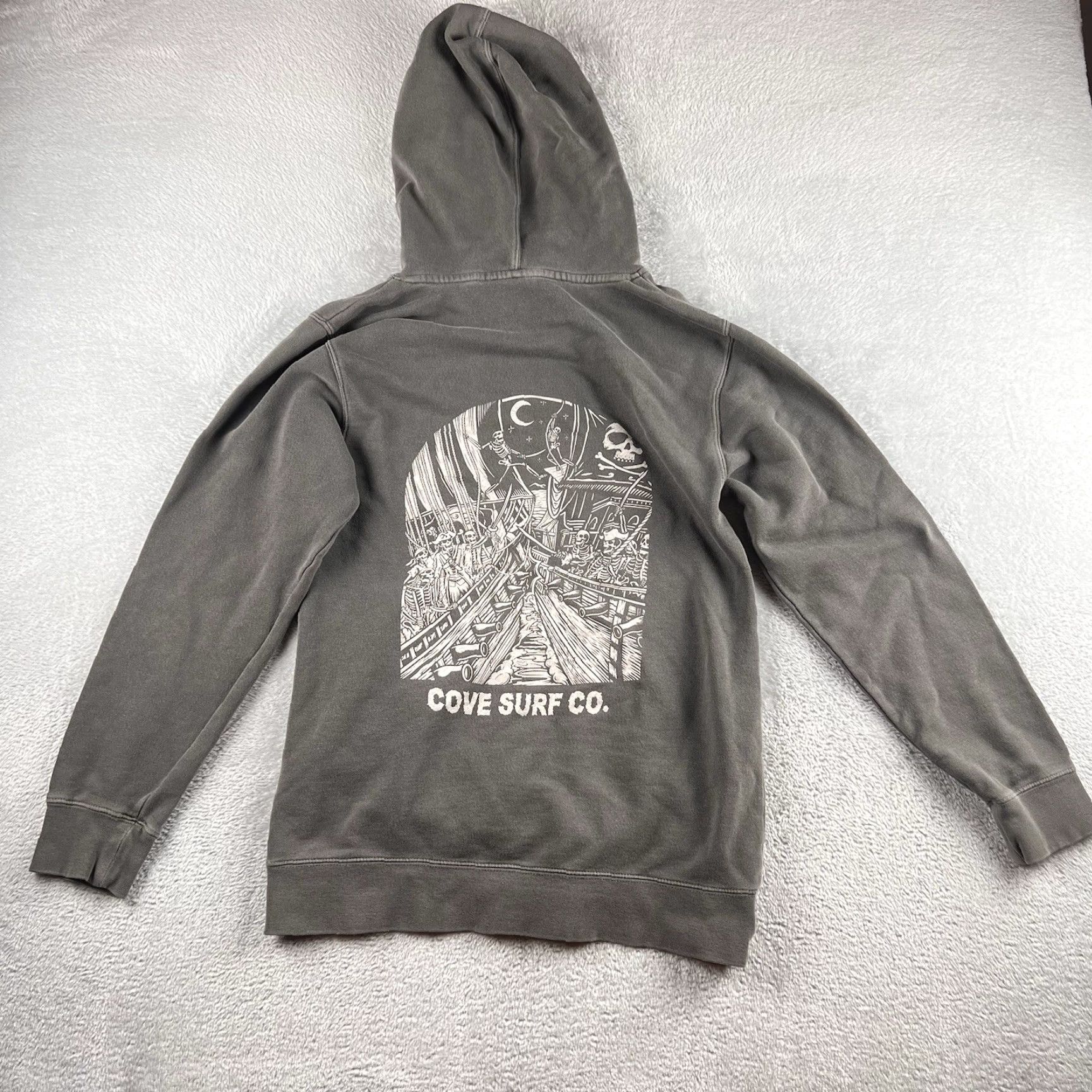 Vintage Cove Surf Company Graphic Hoodie Mens S Gray Skeleton Pullover Size US S / EU 44-46 / 1 - 2 Thumbnail