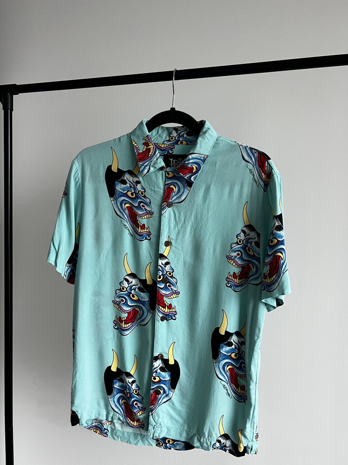 Ed Hardy Ed Hardy Devil Face Button Down Camp Shirt Aqua Size US S / EU 44-46 / 1 - 2 Thumbnail
