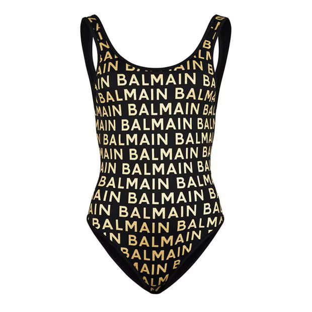 Balmain o1g2r1mq1024 All Over Logo Swimsuit in Black & Gold Size XS / US 0-2 / IT 36-38 - 1 Thumbnail