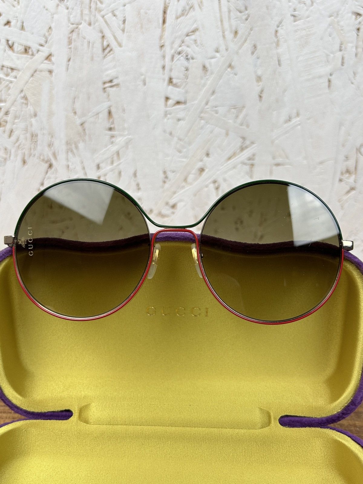 Gucci GG0395S Gold Green Red Round Retro Sunglasses