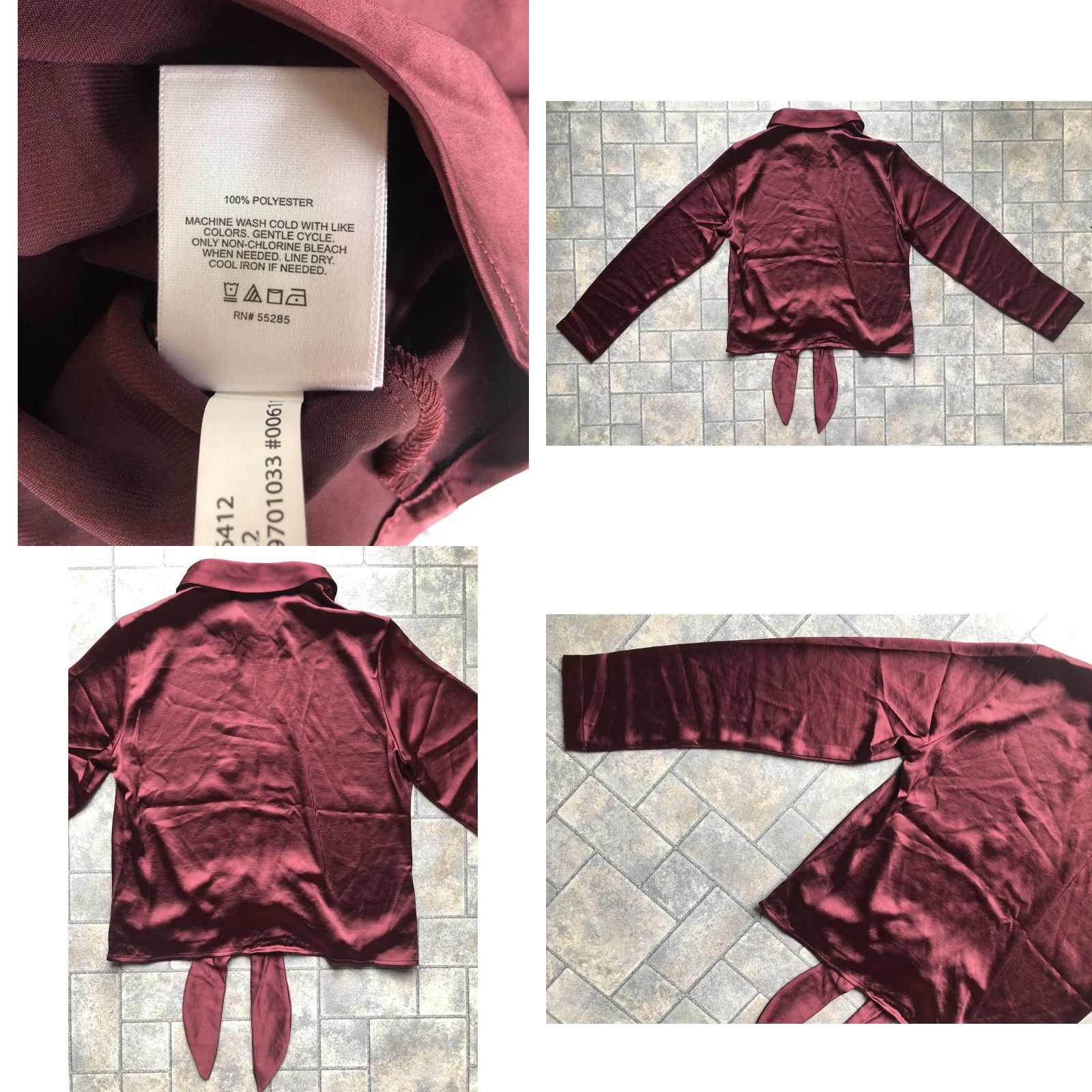 Express Express Button-Up Cropped Top Women M Red Long Sleeve 100% Polyester Spring Summer Fall Casual Party/Cocktail Travel Size M / US 6-8 / IT 42-44 - 10 Thumbnail