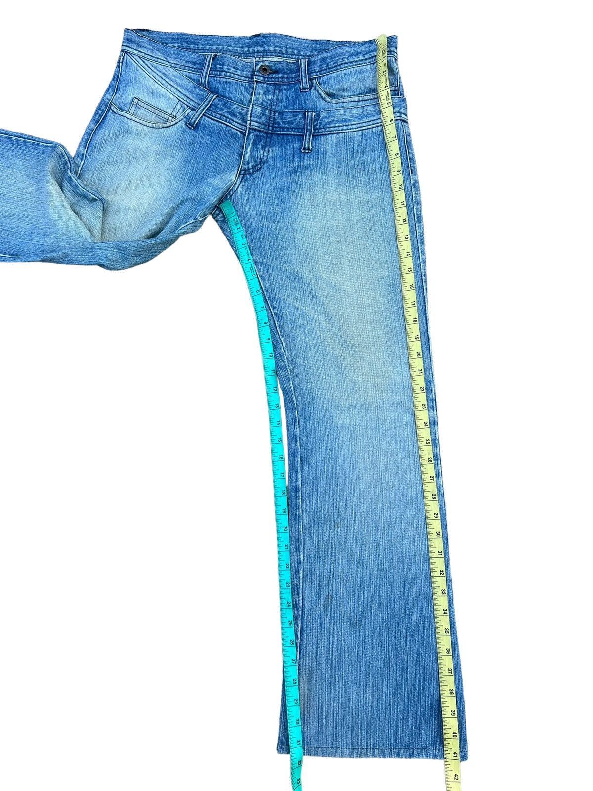 Japanese Brand Rupert Japan Double Waist Fade Mud Blue Denim Flare Jeans Size US 34 / EU 50 - 5 Thumbnail