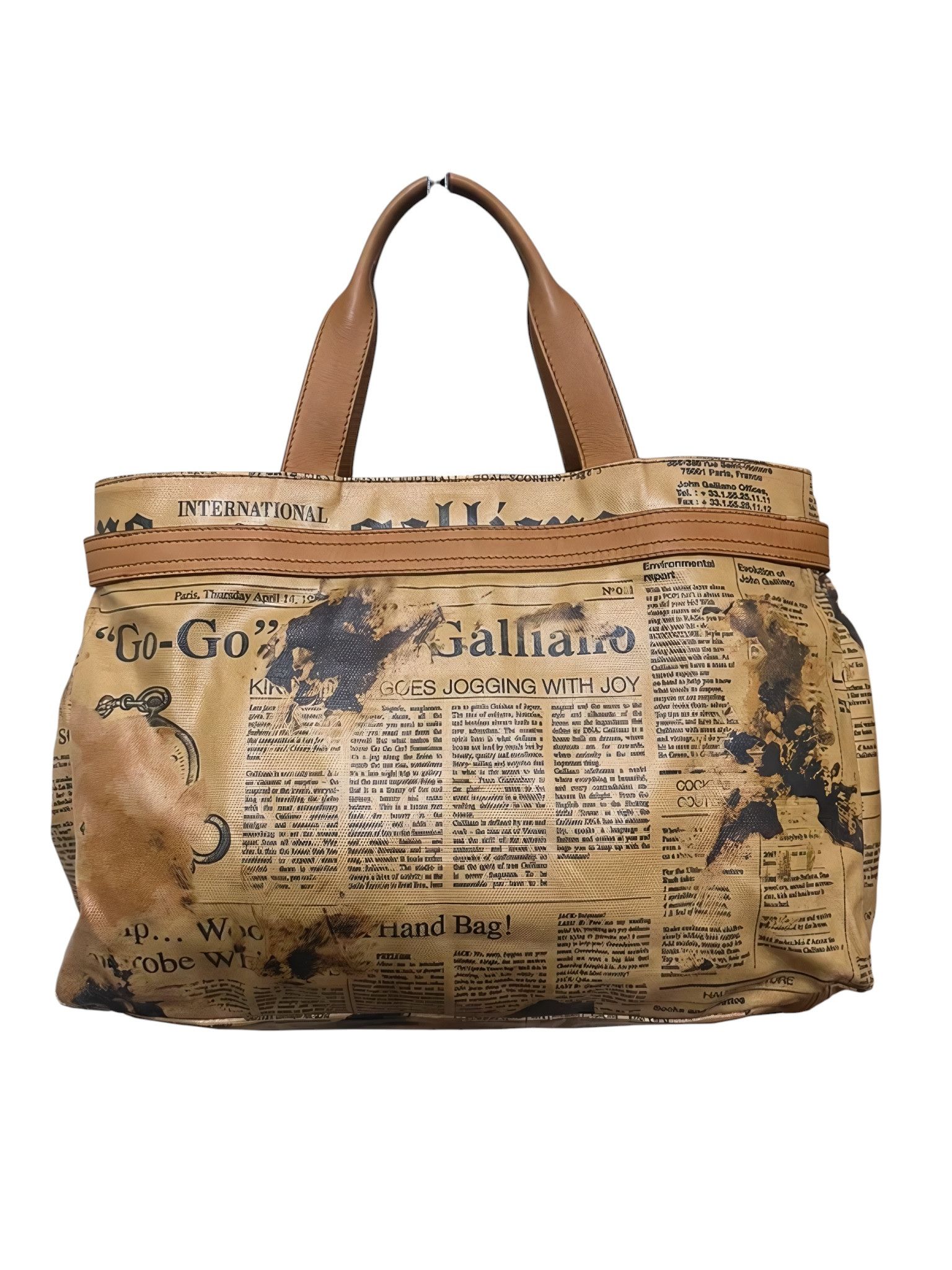 John Galliano RARE LAMBSKIN LEATHER BURNED GAZETTE PRINTED HAND BAG Size ONE SIZE - 1 Thumbnail