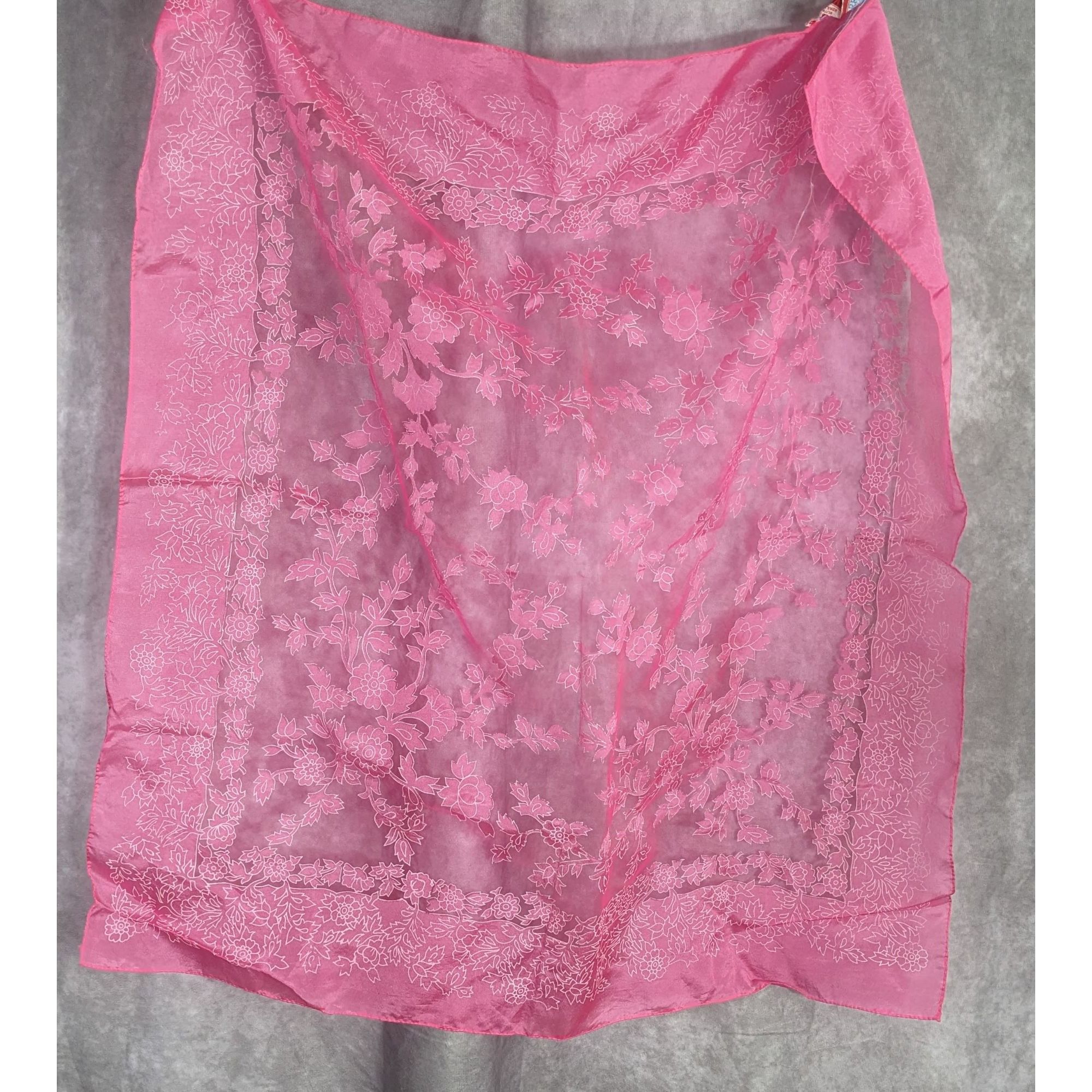 Other A Paris Scarf Vintage Pink Floral Sheer Nylon Square Made In Size ONE SIZE - 5 Thumbnail