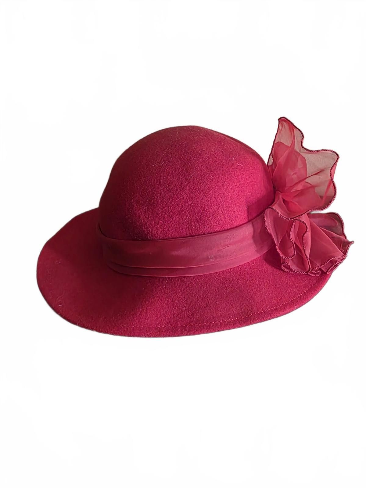 AGLINI Vintage Arlin Red Wool Cloche Hat with Side Organza Bow Size ONE SIZE - 8 Thumbnail