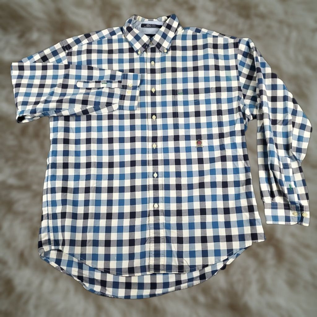 Tommy Hilfiger VINTAGE Tommy Hilfiger Shirt Mens XL Blue Check Casual Button Up Long Sleeve Size US XL / EU 56 / 4 - 1 Thumbnail