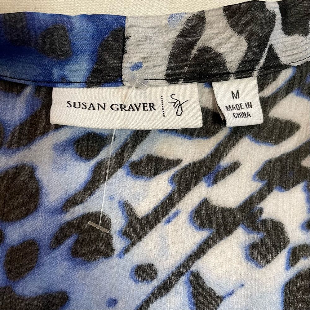 Other New Susan Graver Blue Open Front Blouse Cardigan Size M Size M / US 6-8 / IT 42-44 - 7 Thumbnail