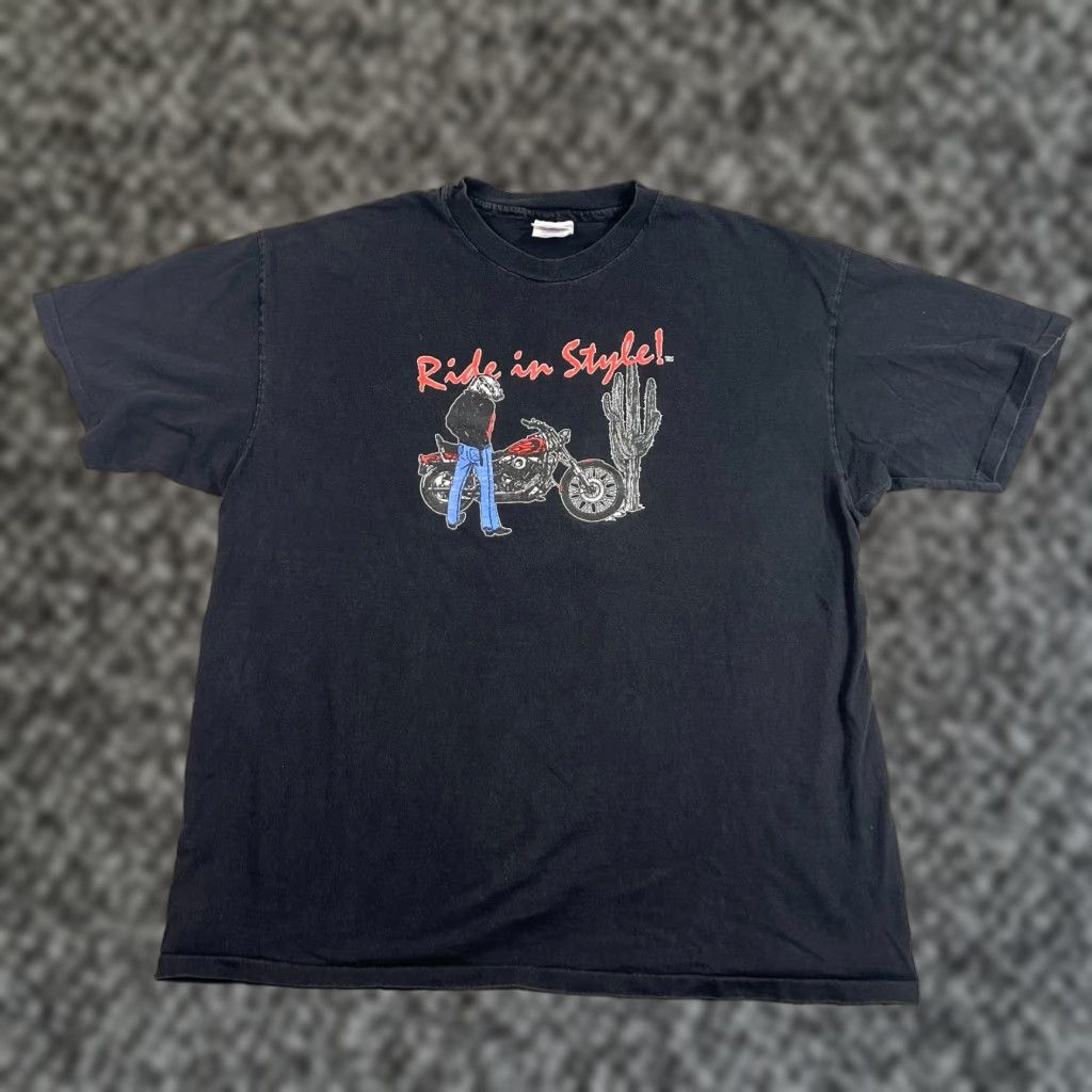 Vintage VINTAGE Motorcycle T-Shirt Mens XL Black Solid Crew Neck Short Sleeve USA 90s Motorcycle Ride in Style Mens XL Size US XL / EU 56 / 4 - 1 Thumbnail