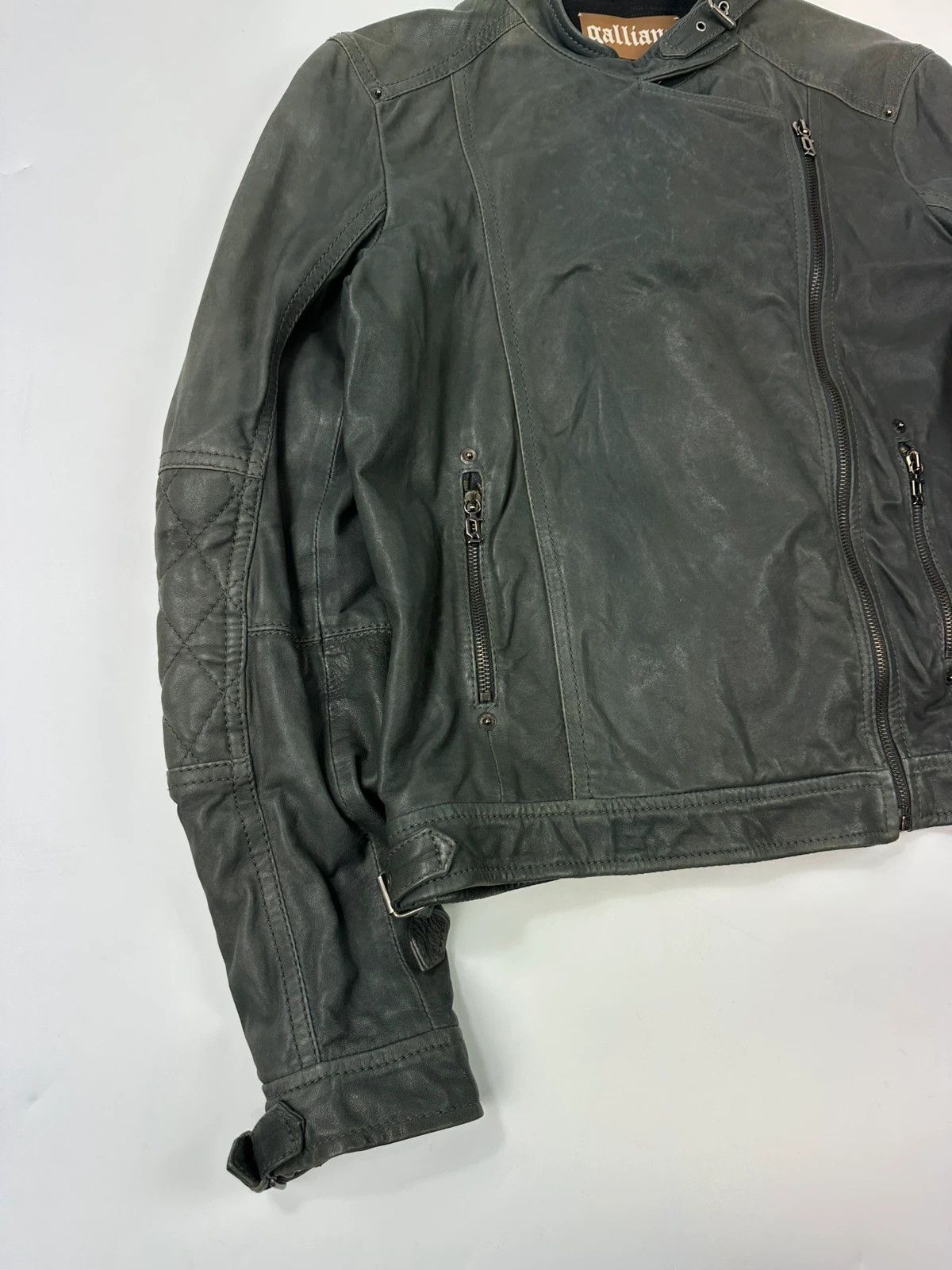 John Galliano John Galliano Khaki Green Side Zip Perfecto Leather Jacket Size M / US 6-8 / IT 42-44 - 4 Thumbnail