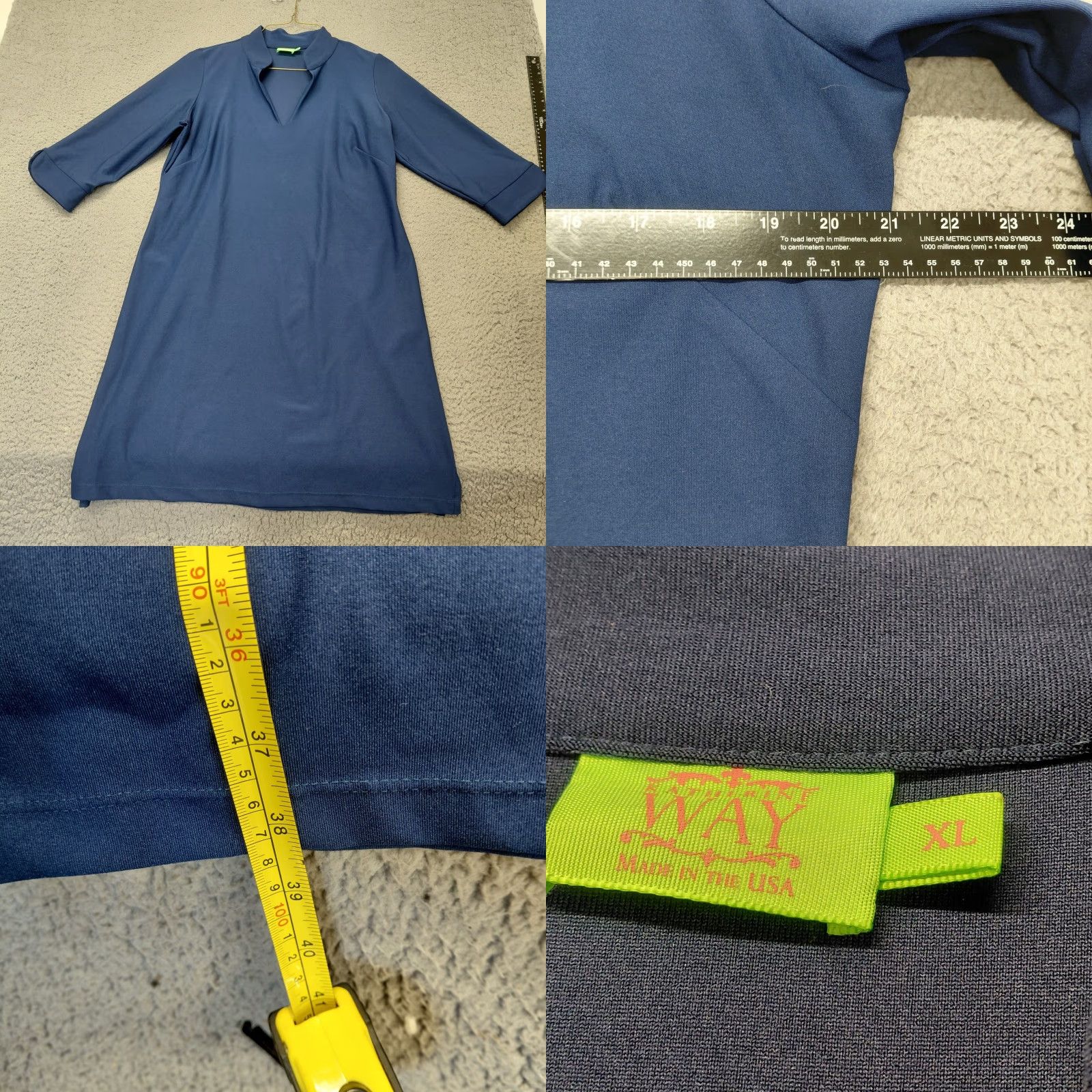 Vintage Katherine Way Shift Dress Womens XL Blue 3/4 Sleeve UPF 50+ Knit Nylon Spandex Dress Knee Length Casual Travel Size XL / US 12-14 / IT 48-50 - 9 Thumbnail