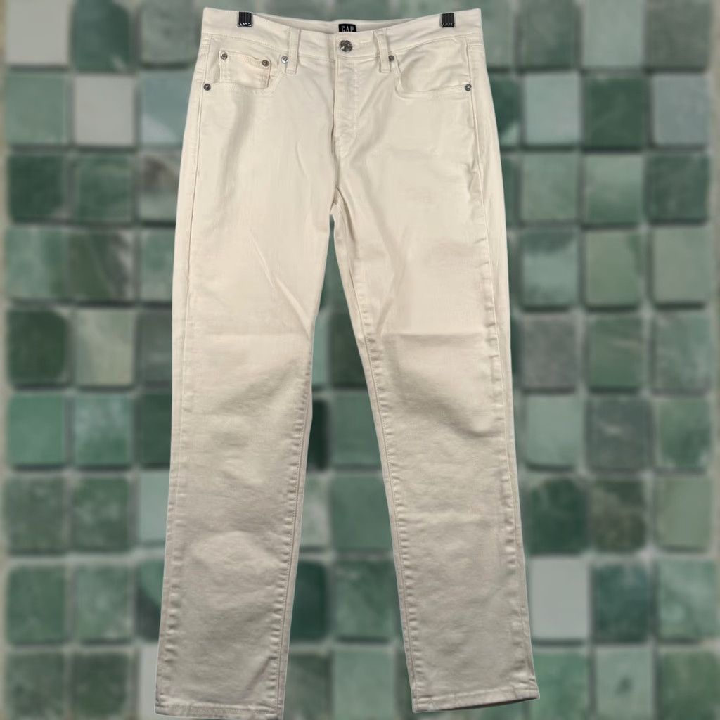 Gap Gap Best Girlfriend Jeans White Stretch Denim Mid Rise Nautical Minimalist Straight 5-Pocket Womens 27 Jeans Size 27" / US 4 / IT 40 - 1 Thumbnail