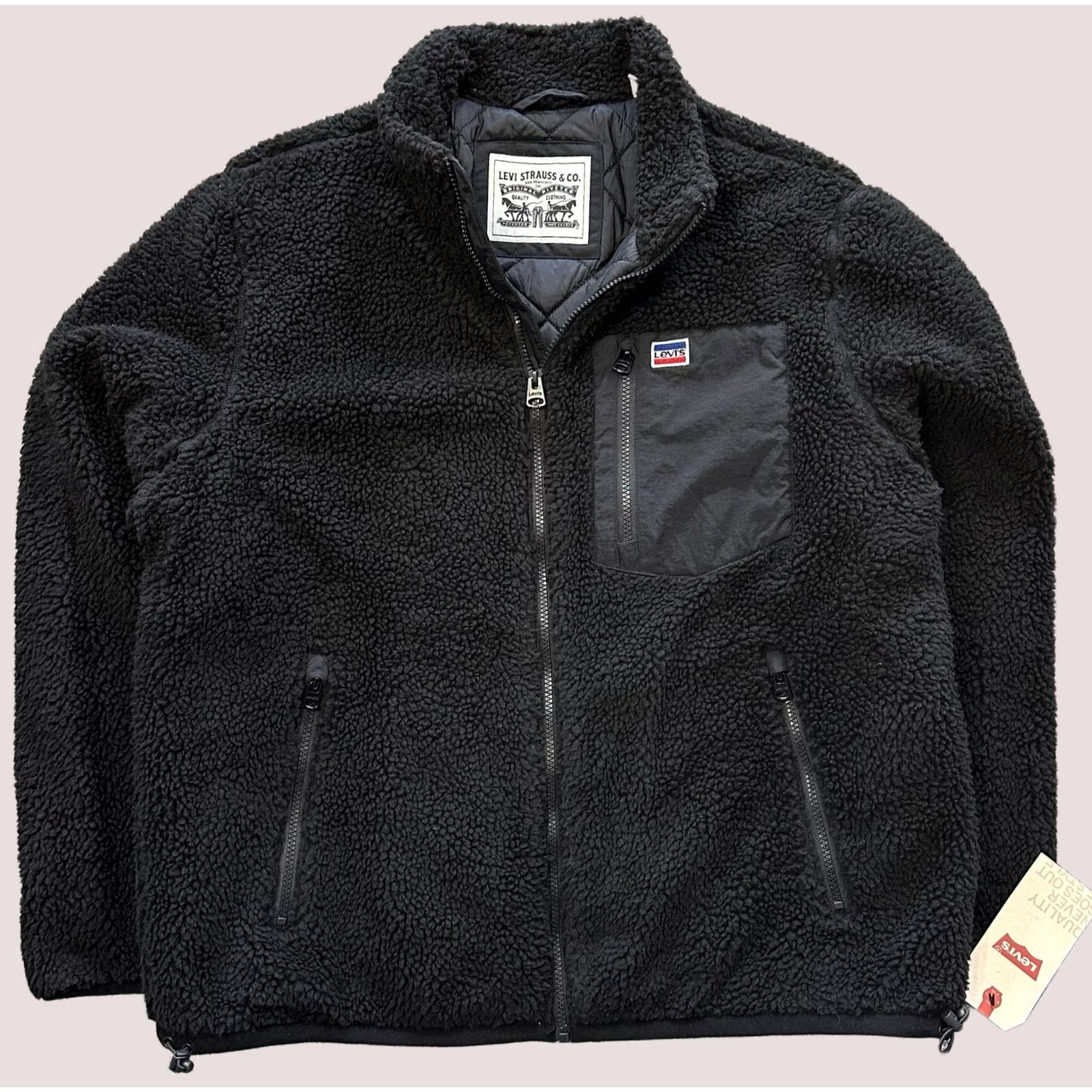 Levi's Levi's Jacket Mens XL Black All Over Sherpa Fleece Quilted Lined Mock Neck Jacket Size US XL / EU 56 / 4 - 1 Thumbnail