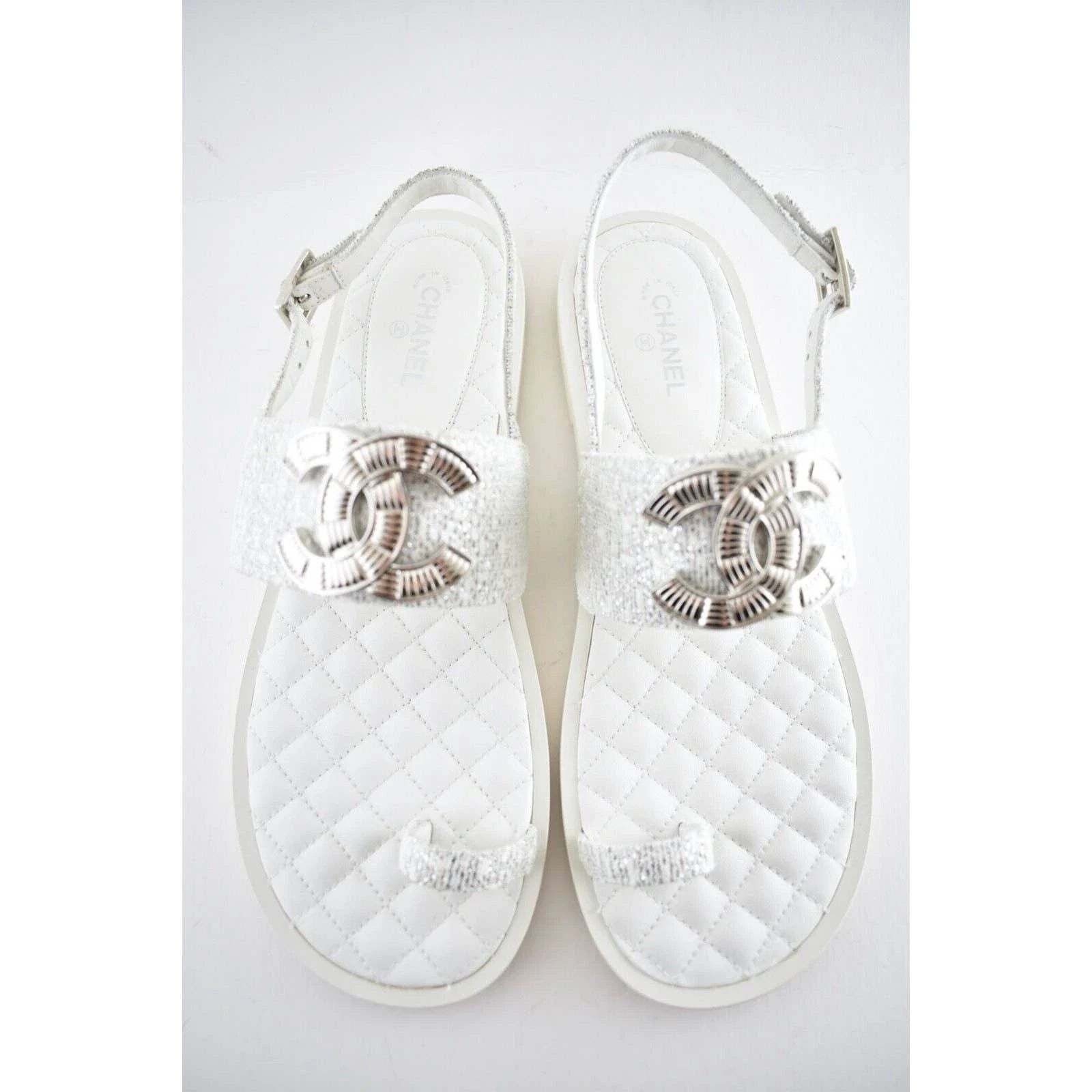 Chanel Chanel 19C White Silver Fantasy Fabric CC Logo Ankle Size US 10.5 / IT 40.5 - 1 Thumbnail