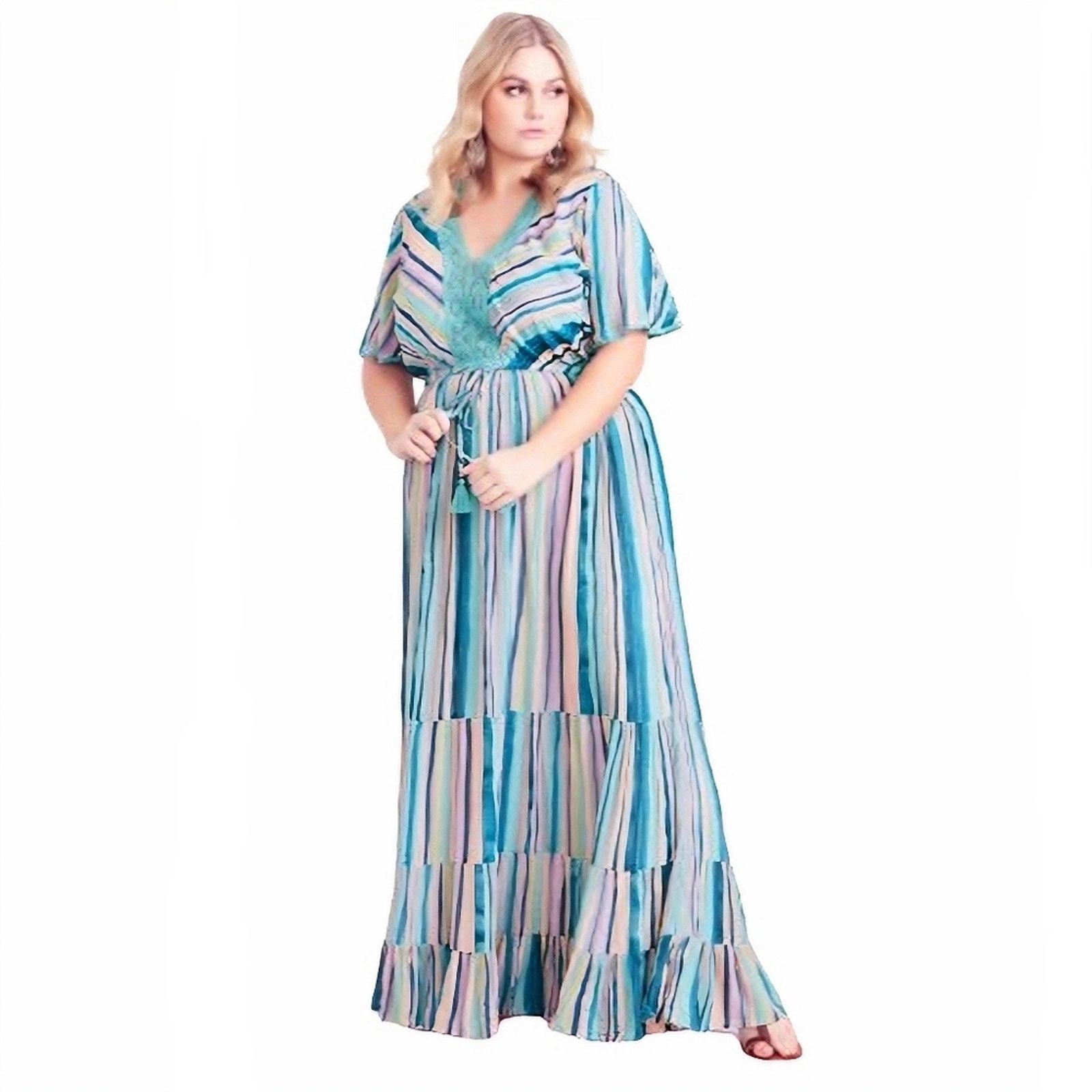 Avenue AVEOLOGY CROCHET ACCENT STRIPED GAUZE MAXI DRESS 14w ☆ NWT Size XL / US 12-14 / IT 48-50 - 3 Thumbnail