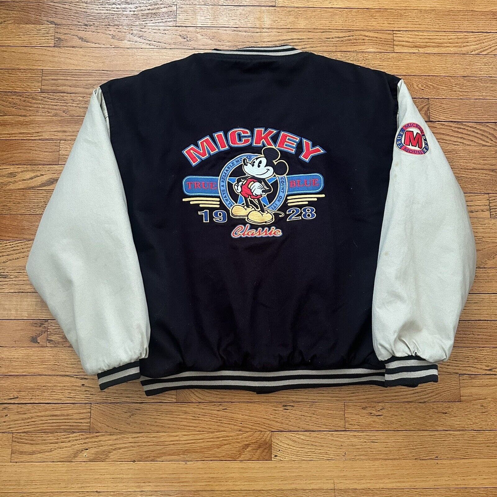 image of Vintage The Disney Store Mickey Mouse Black Varsity Jacket, Men's (Size Large)