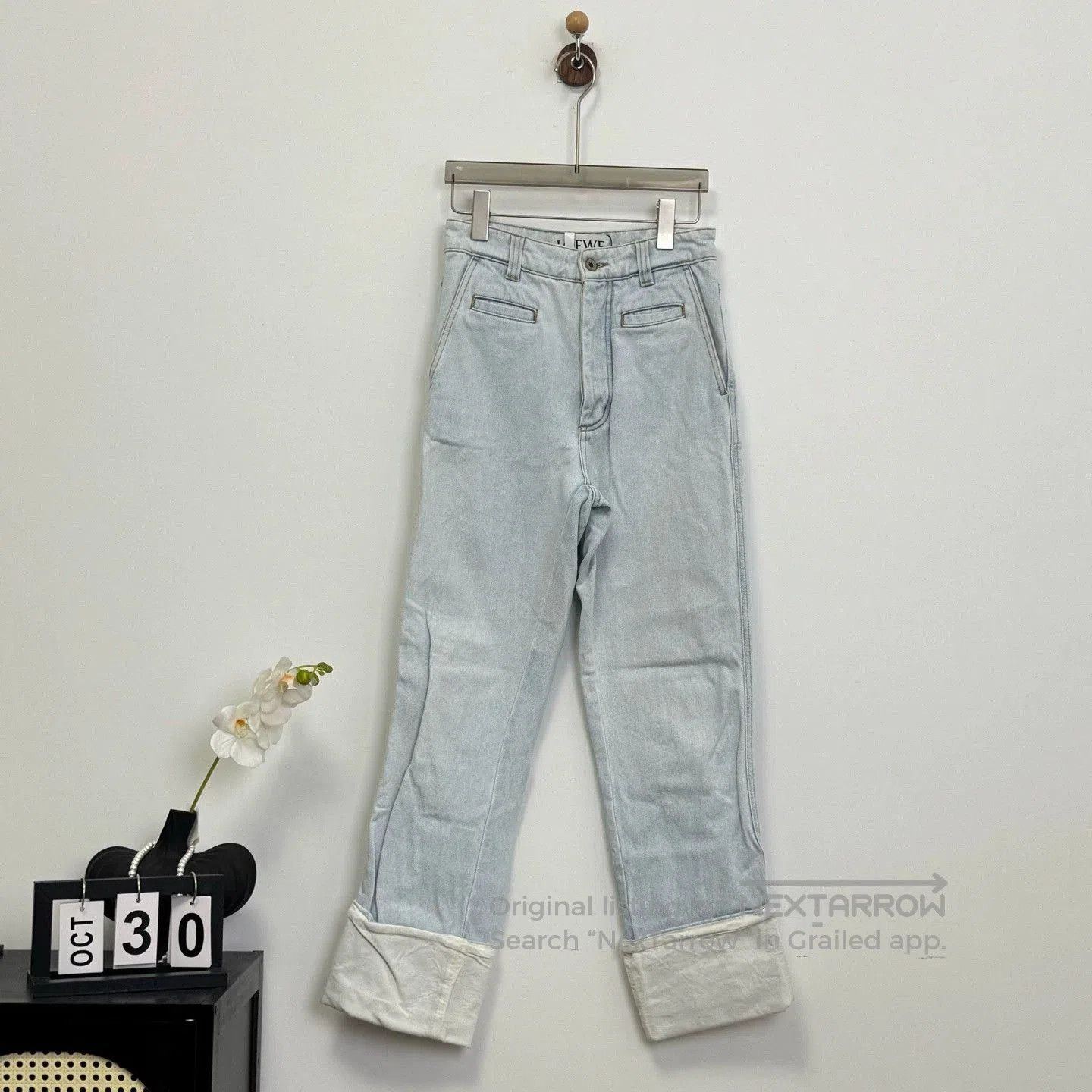 Loewe Blue Cuffed Logo Denim Jeans.