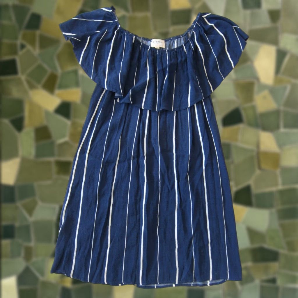 Anthropologie Everly Anthropology Blue White Stripe Off The Shoulder Tunic Shift Dress Small Shirt Size S / US 4 / IT 40 - 1 Thumbnail