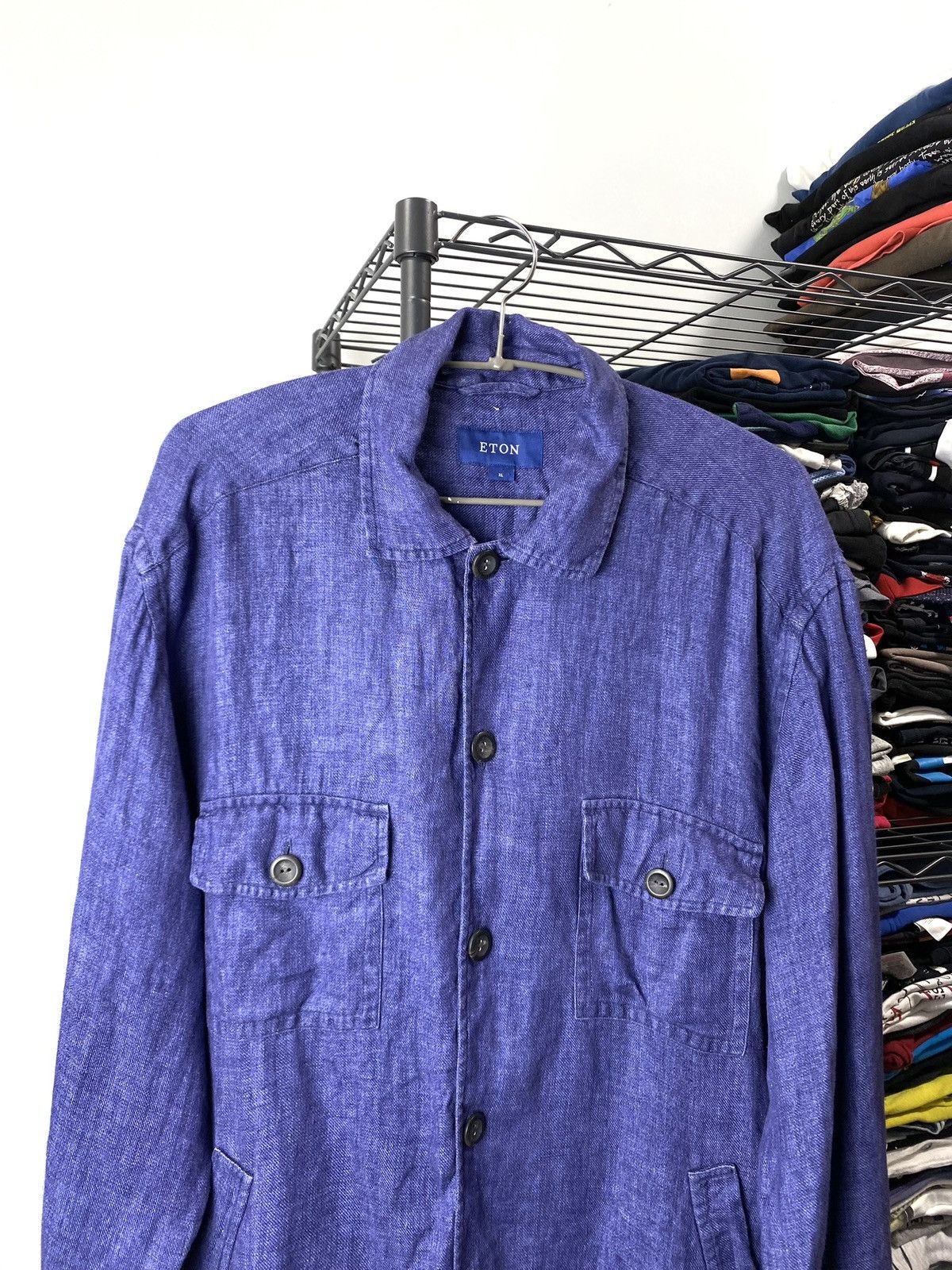 Eton Vintage French Style Eton Linen Twill Overshot Shirt Size US XL / EU 56 / 4 - 2 Thumbnail