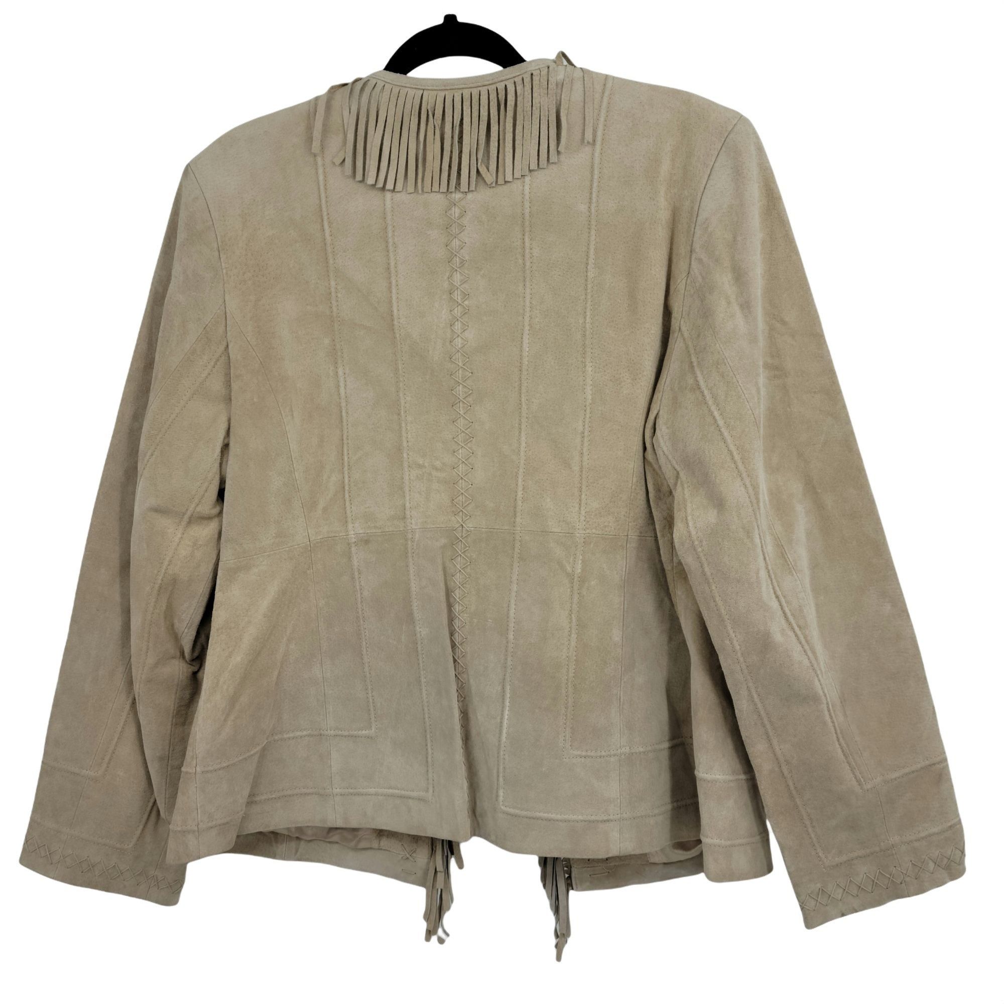 Vintage Vtg 80's Fringed Suede Leather Shacket Jacket Sz L Tan Festi Size L / US 10 / IT 46 - 2 Thumbnail