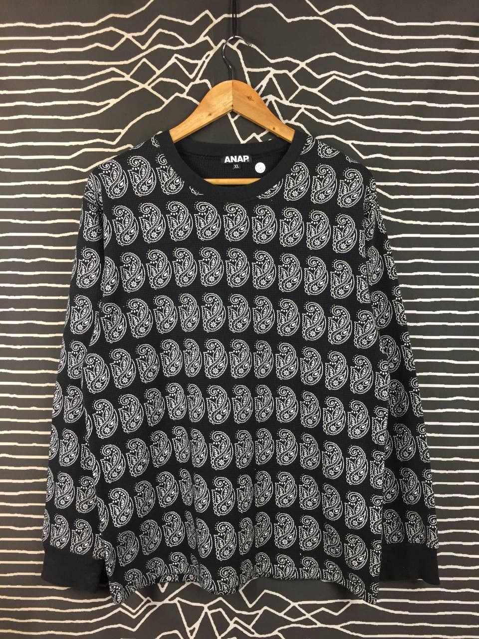 Japanese Brand ANAP Japan All-Over Print Paisley Waffle Knit Thermal Tee Size US L / EU 52-54 / 3 - 1 Thumbnail