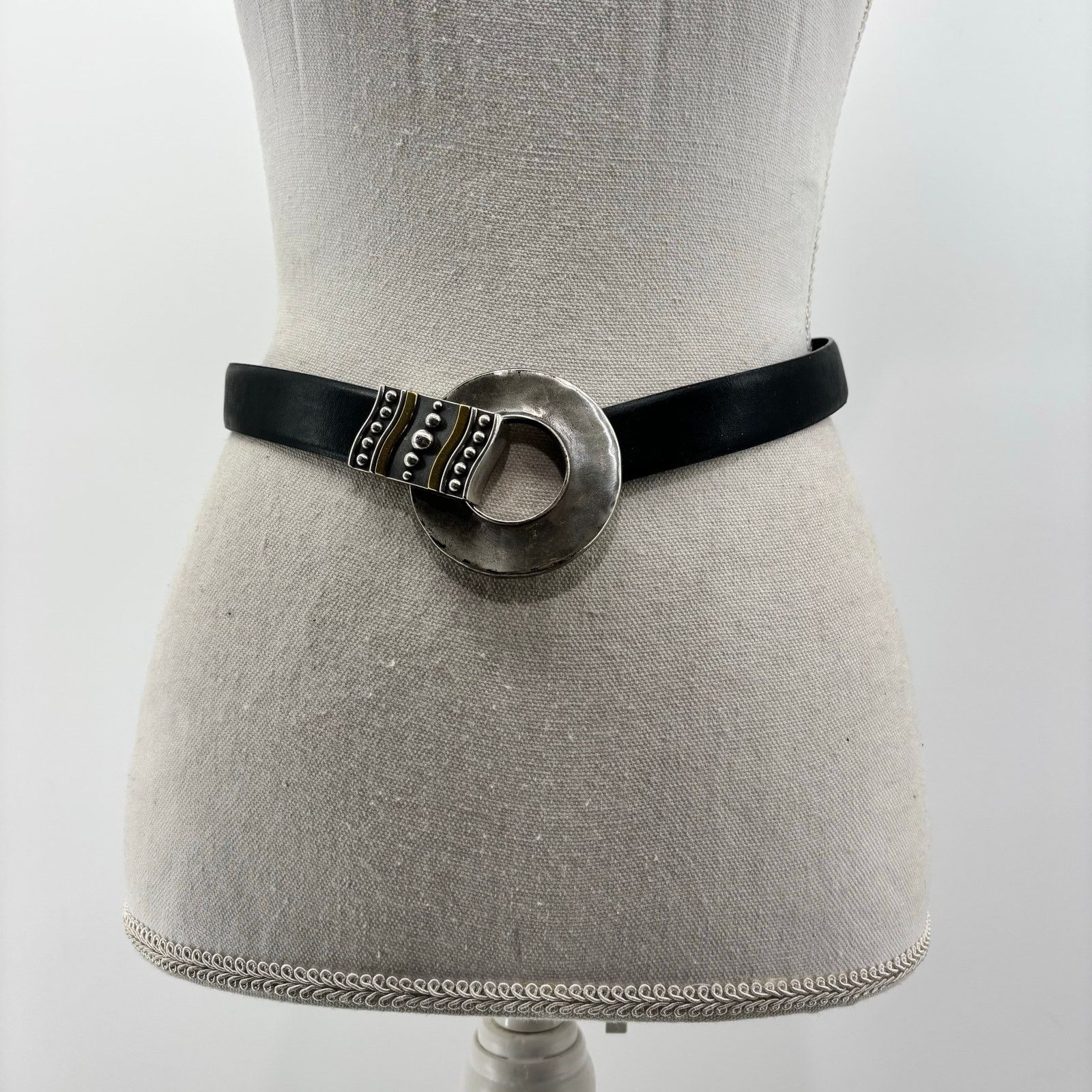 Other Chicos Womens Small Medium Black Leather Belt Circle Hook Size ONE SIZE - 12 Thumbnail