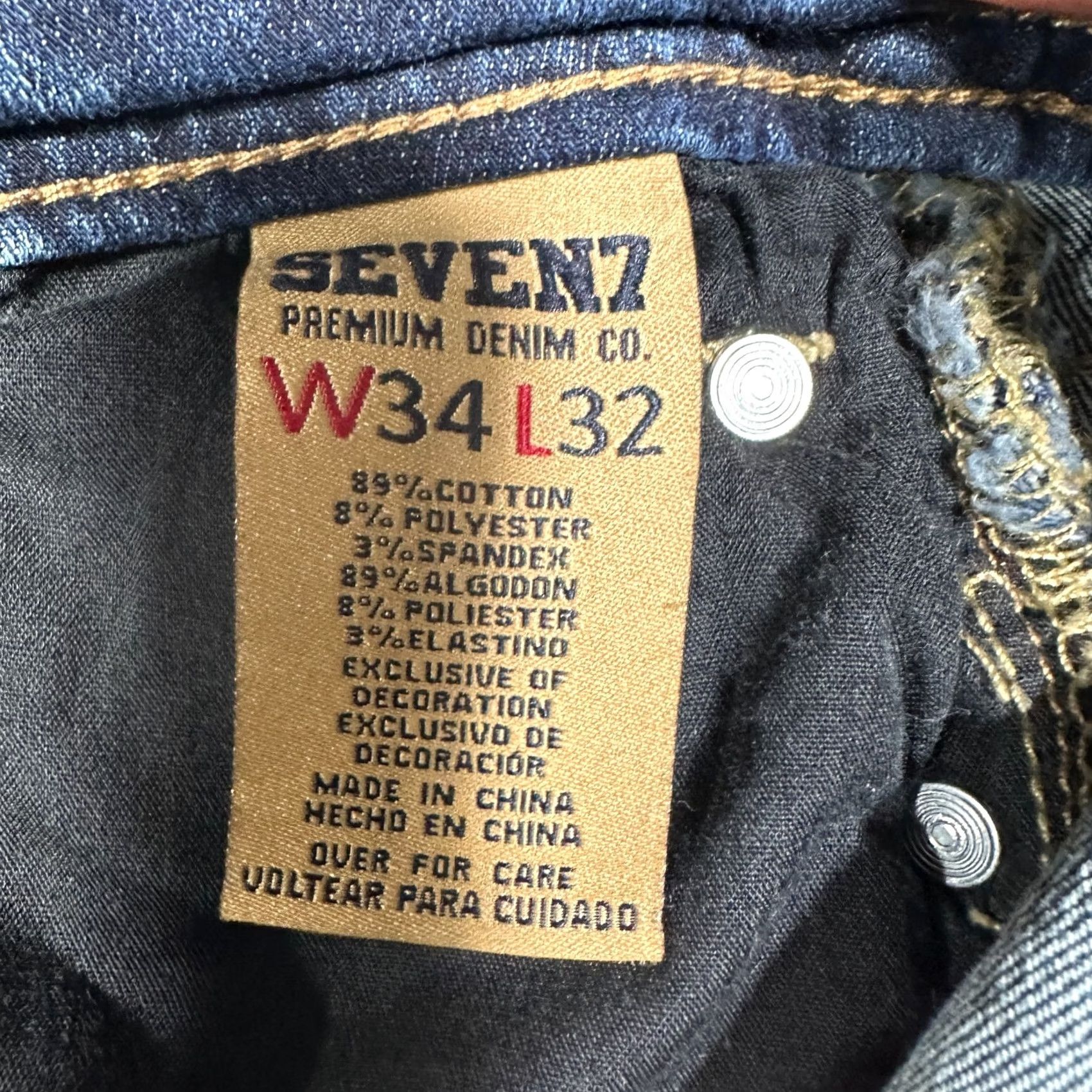 Vintage Seven7 Jeans Mens 34 Cotton Stretch Straight Leg Medium Wash Zip Pockets Logo Size US 34 / EU 50 - 6 Thumbnail