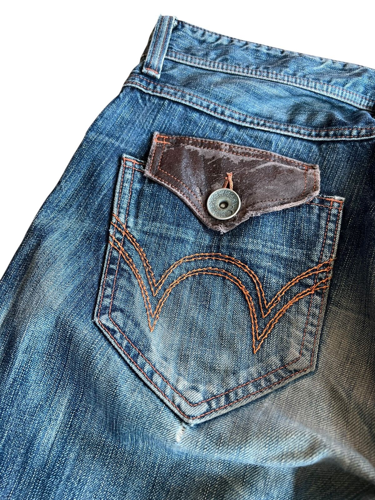 Edwin Vintage Flare Edwin 503 Blue Trip Clawmark Distress Jean Size US 33 - 13 Thumbnail