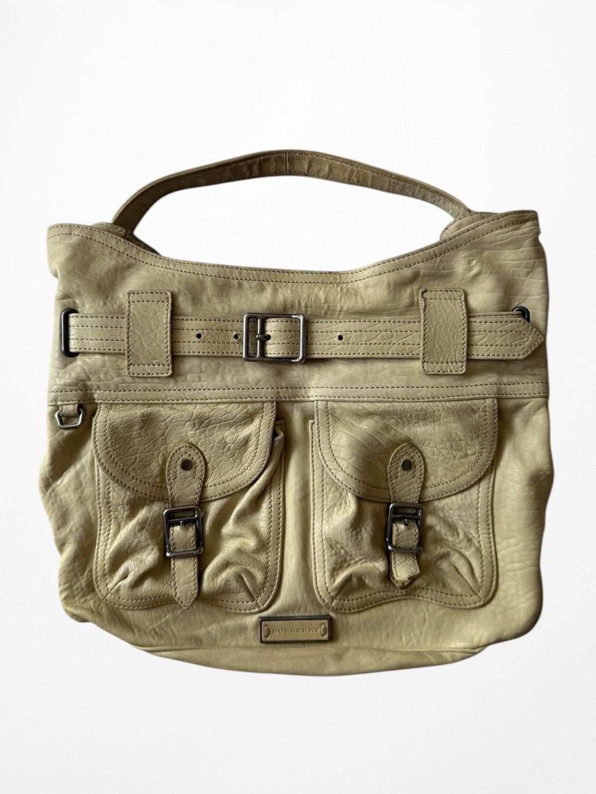 Burberry London Vintage Leather Tote Bag in Beige, Women's