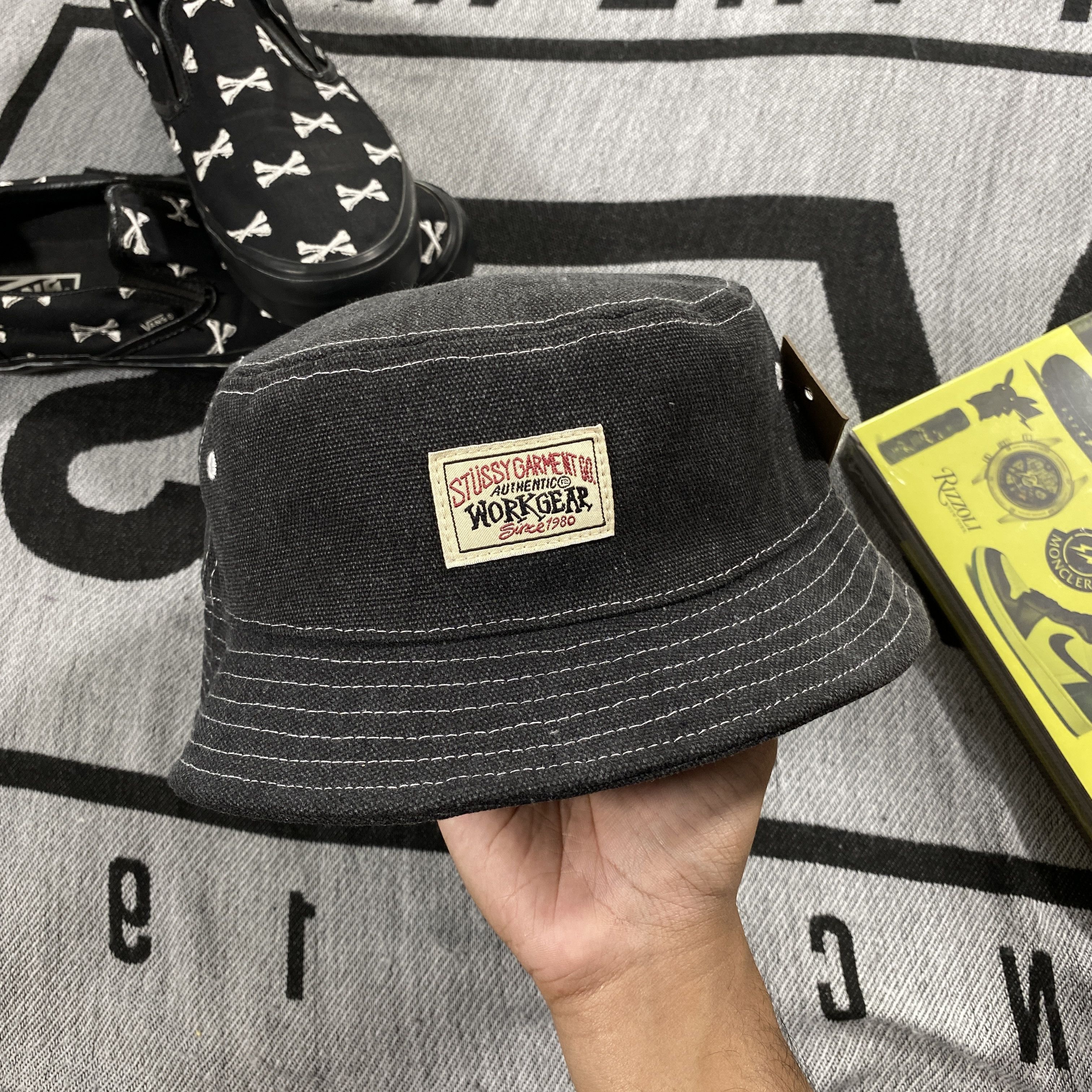 Stussy [L/XL] Stussy jacquard knit buket hat natural | Grailed