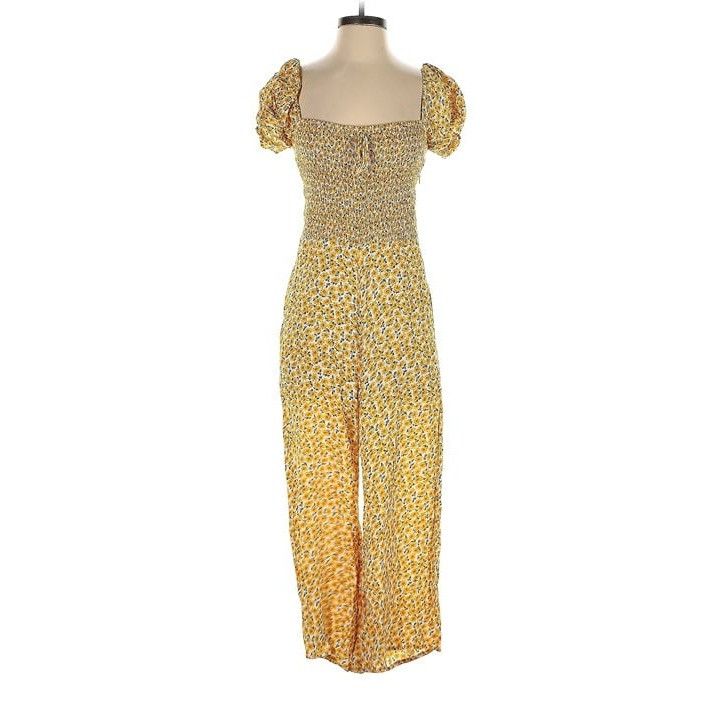FAITHFULL Faithfull the Brand Lazlo Jumpsuit Boho Floral Smocked Puff Size 27" / US 4 / IT 40 - 6 Thumbnail
