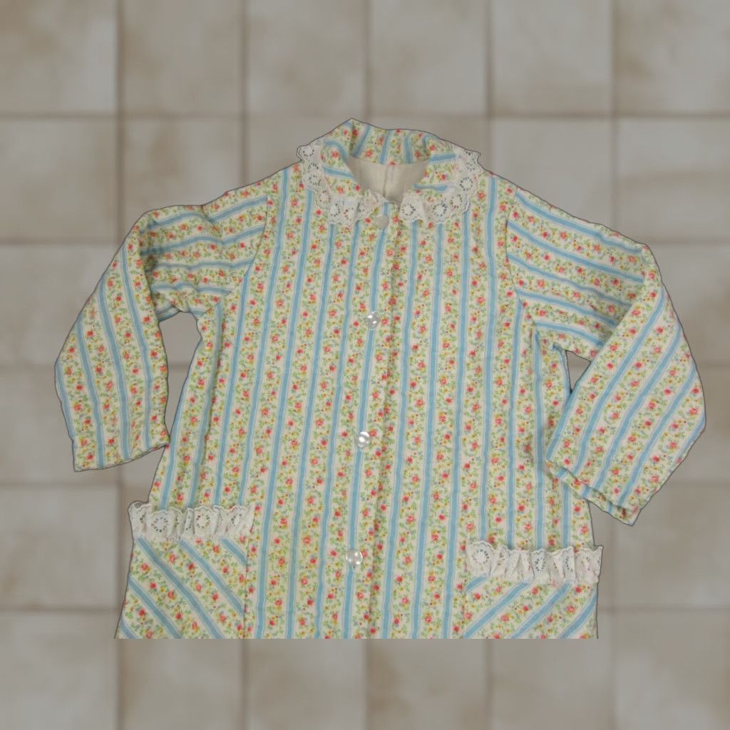 Vintage VINTAGE Her Majesty Dress Teens 10 Floral Knit A-Line Knee Length Long Sleeve Collared Zip Blue Green 60s 70s 90s Mens Women Girls Boys Size L / US 10 / IT 46 - 1 Thumbnail
