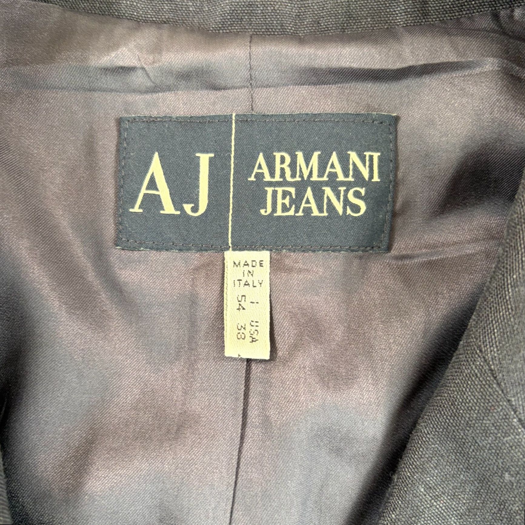 Vintage VINTAGE Armani Jeans AJ Sports Coat Blazer Jacket Men US38 Navy Hemp Three-Button Single-Breasted Notch Lapel 90s Classic Designer Preppy Italy Mens Size 46R - 2 Thumbnail