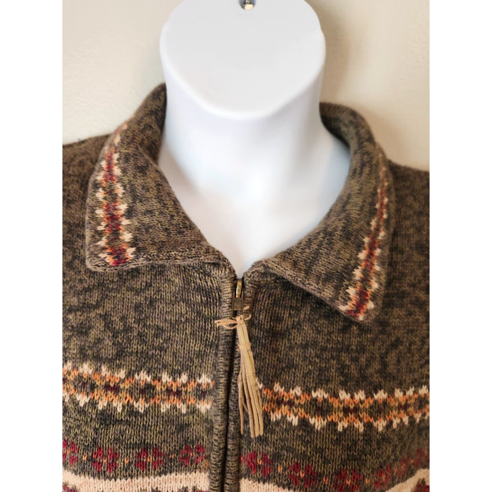 Vintage Tiara Cardigan Women Green Winter Stripe Full Zip 26/28 Plus Size Sweater Size 4XL / US 24-26 - 3 Thumbnail