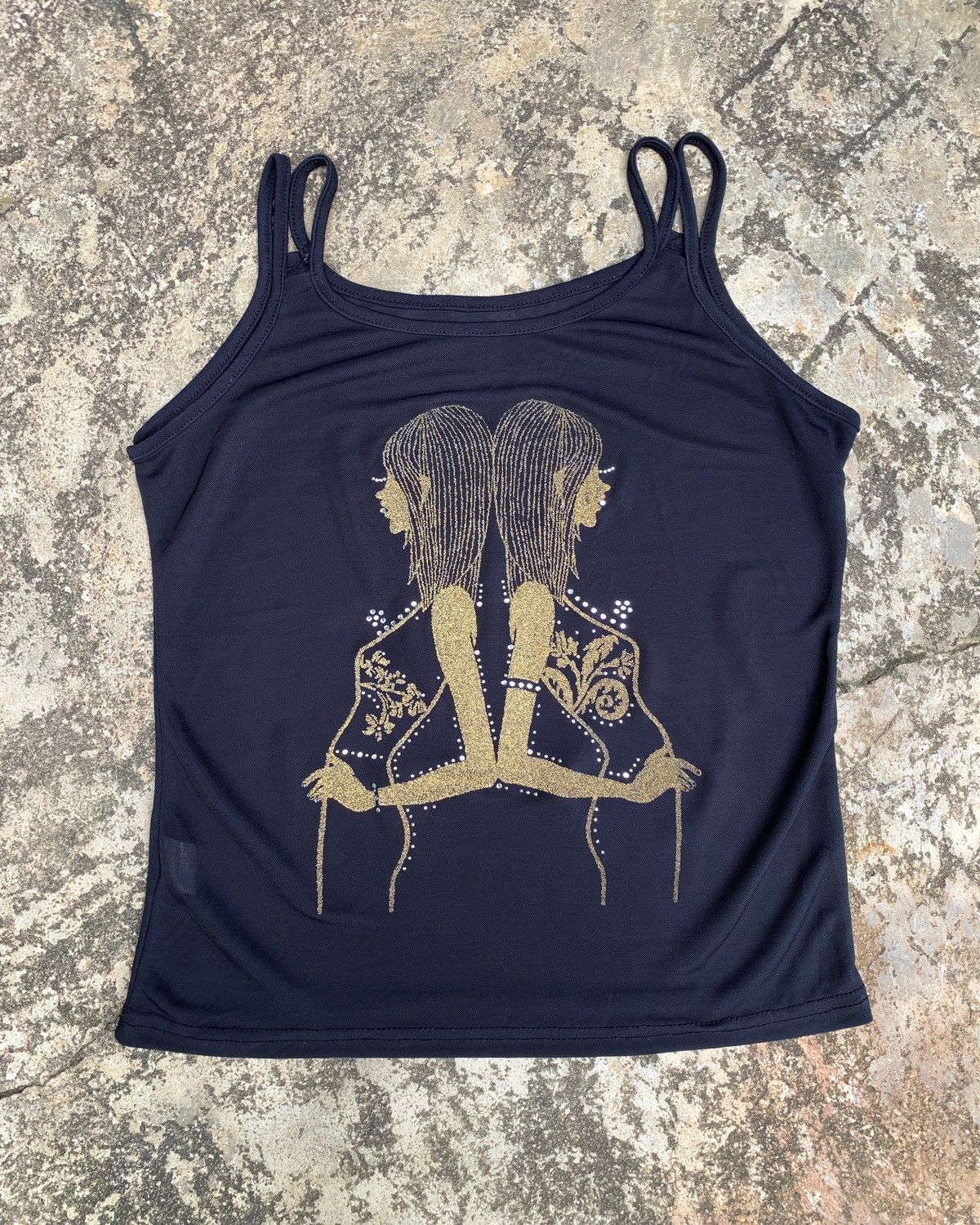 Japanese Brand y2k Girl Glittery Graphic Mesh Tank Top Size S / US 4 / IT 40 - 1 Thumbnail