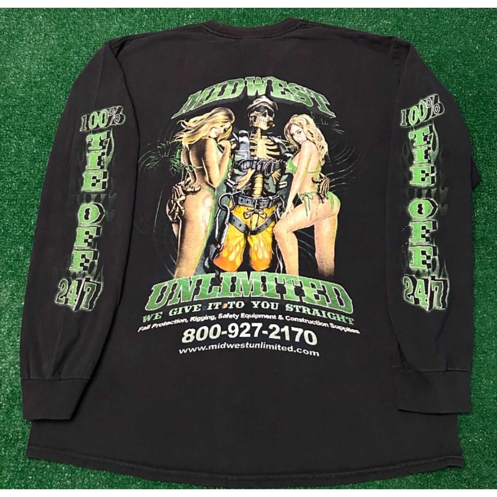 Vintage VINTAGE 90s Y2K Biker Mid West Skull Flames Sleeve Hit Long Sleeve Shirt L Black Men Mens Size US L / EU 52-54 / 3 - 6 Thumbnail