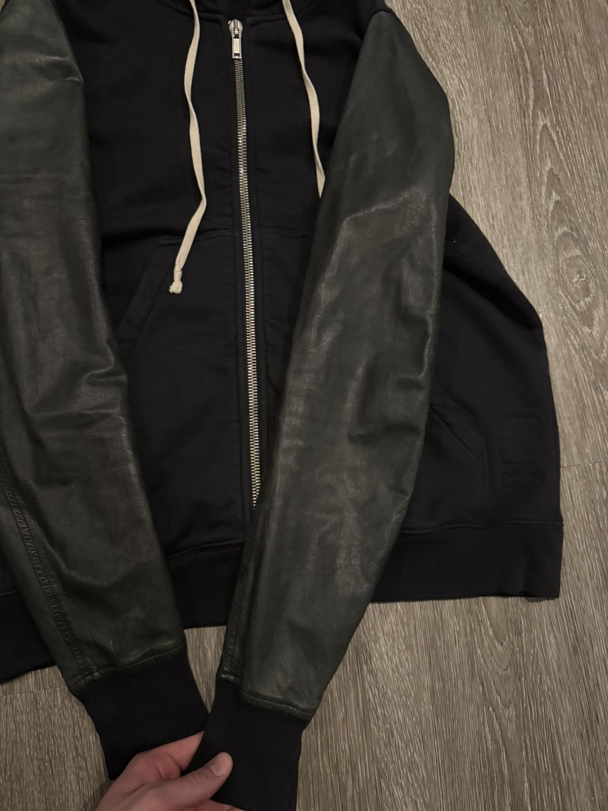 Rick Owens × Rick Owens Drkshdw Rick Owens 2013 Leather Sleeve Zip Hoodie DRKSHDW Medium Size US M / EU 48-50 / 2 - 4 Thumbnail