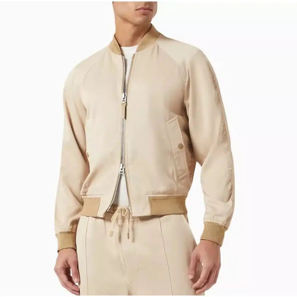 Tom Ford o1loc1c0825 OBS028 Viscose Cady Bomber Jacket in Beige Size US M / EU 48-50 / 2 - 2 Thumbnail