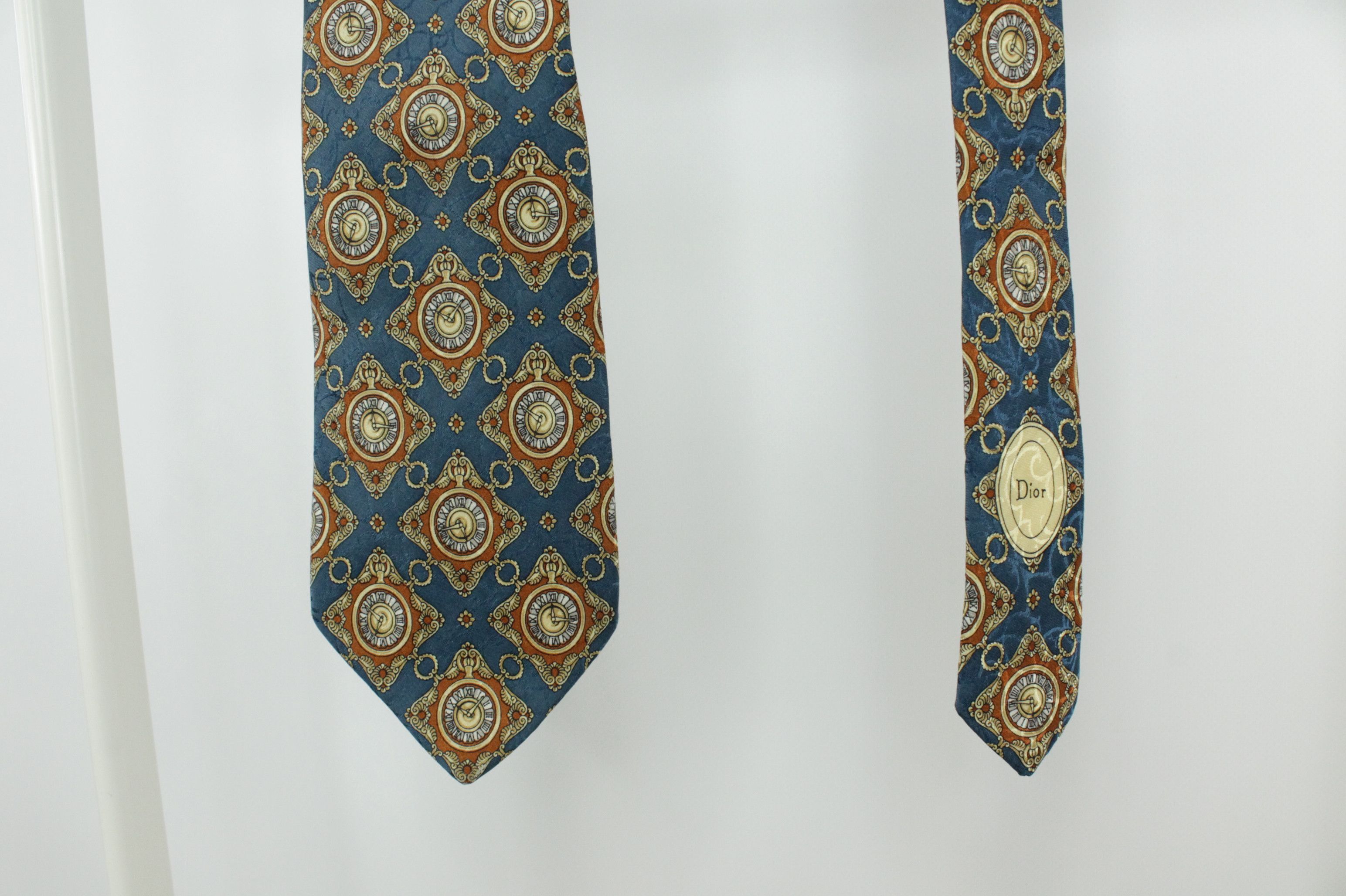 Christian Dior Monsieur Christian Dior Monsieur Hand Made Clock Print Silk Tie Size ONE SIZE - 2 Thumbnail