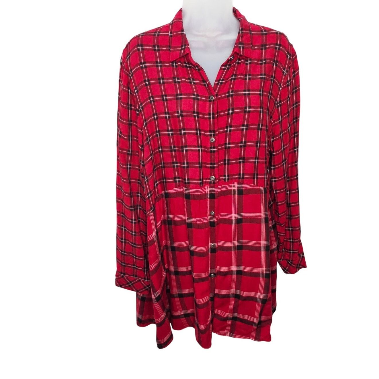J. Jill J. Jill Women's Red Mixed Plaid Flannel Tunic Shirt Grunge Size M / US 6-8 / IT 42-44 - 1 Thumbnail
