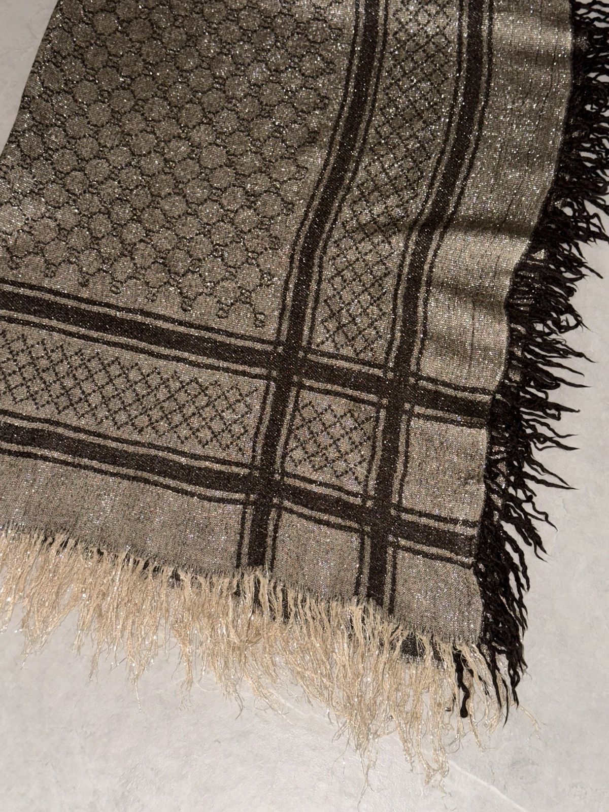 Gucci GUCCI 2007 Silver Thread GG Monogram Wool Silk Scarf Demna Size ONE SIZE - 18 Thumbnail