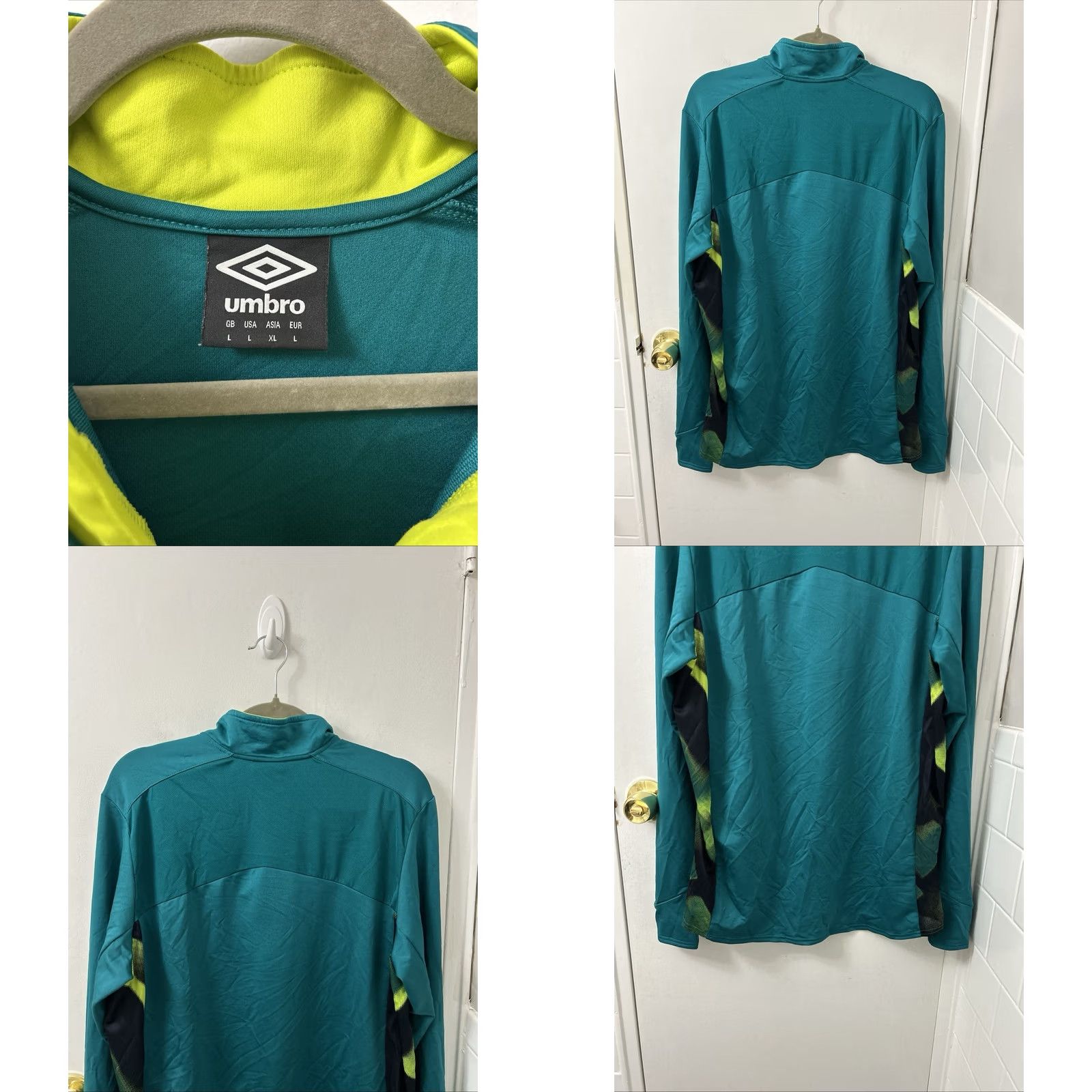 Umbro Umbro Ireland Pro Training Quarter-Zip Mens L Teal Neon FAI National Team Pullover Jacket Size US L / EU 52-54 / 3 - 8 Thumbnail