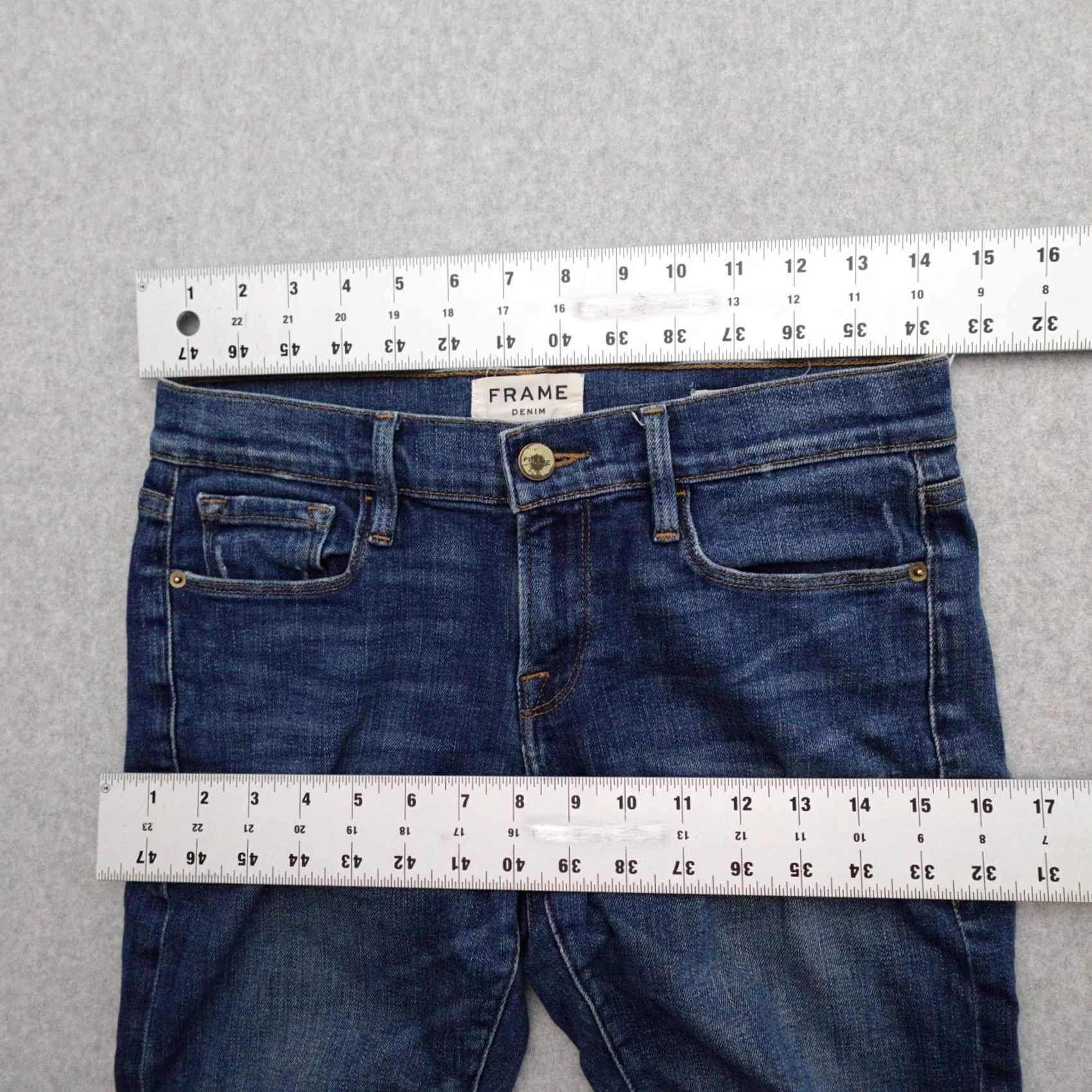 Frame FRAME Jeans Womens 25x28 Blue Medium Wash Distressed Denim Skinny Shirt/Jeans (Adult Women) Size 42" / US 20 - 7 Thumbnail
