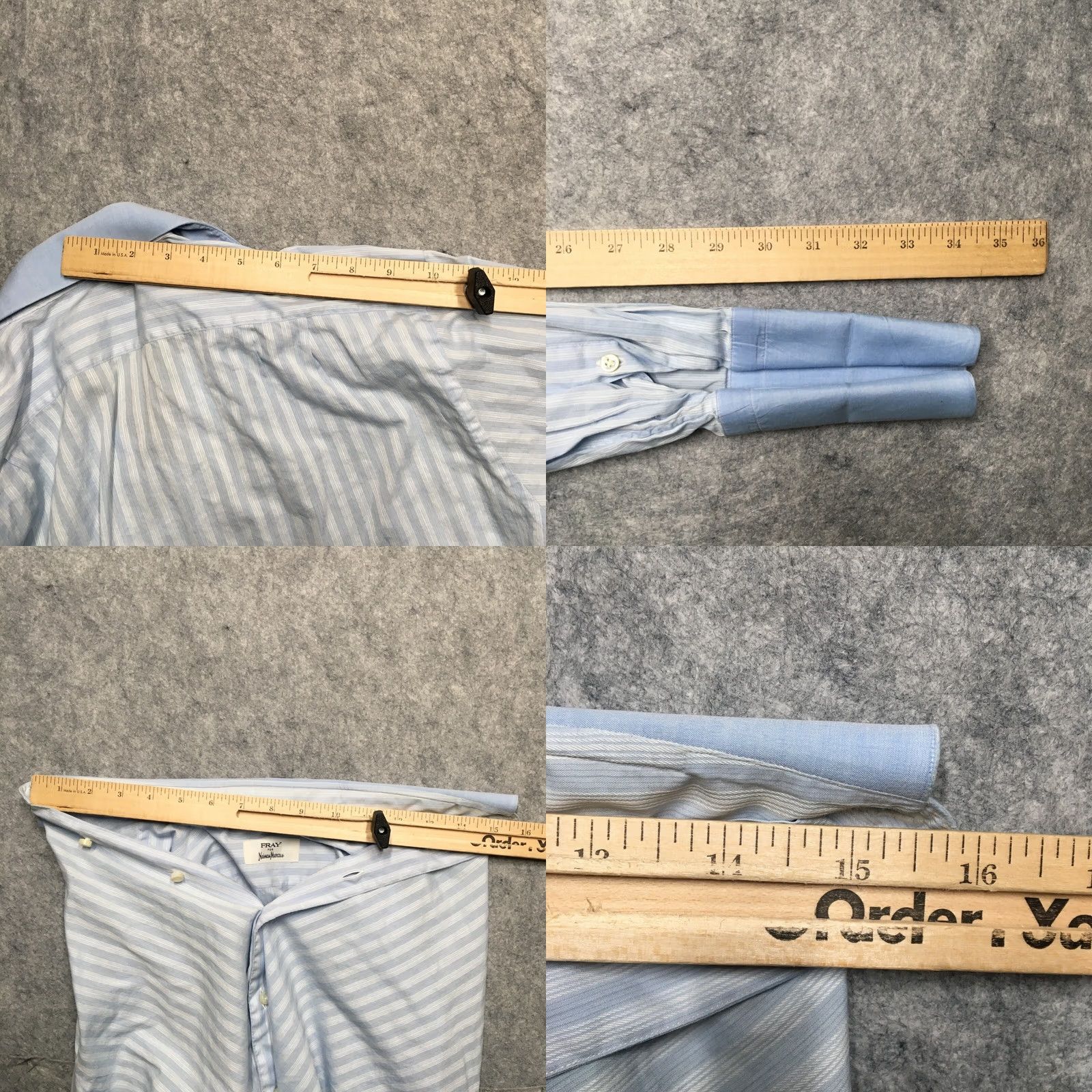 Neiman Marcus Fray Mens Dress Shirt 15.5 Light Blue Striped French Cuff Button-Up Casual Size 42R - 9 Thumbnail