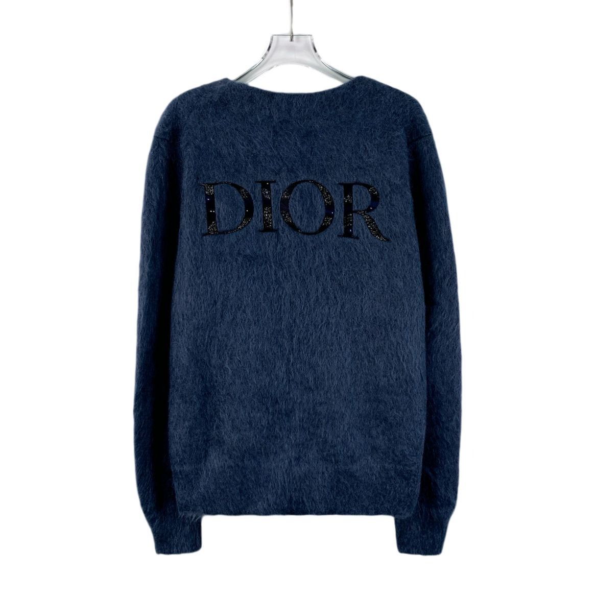 Dior Christian Dior Dark Blue Mohair V-Neck Embroidered Long-Slee Size S / US 4 / IT 40 - 8 Thumbnail
