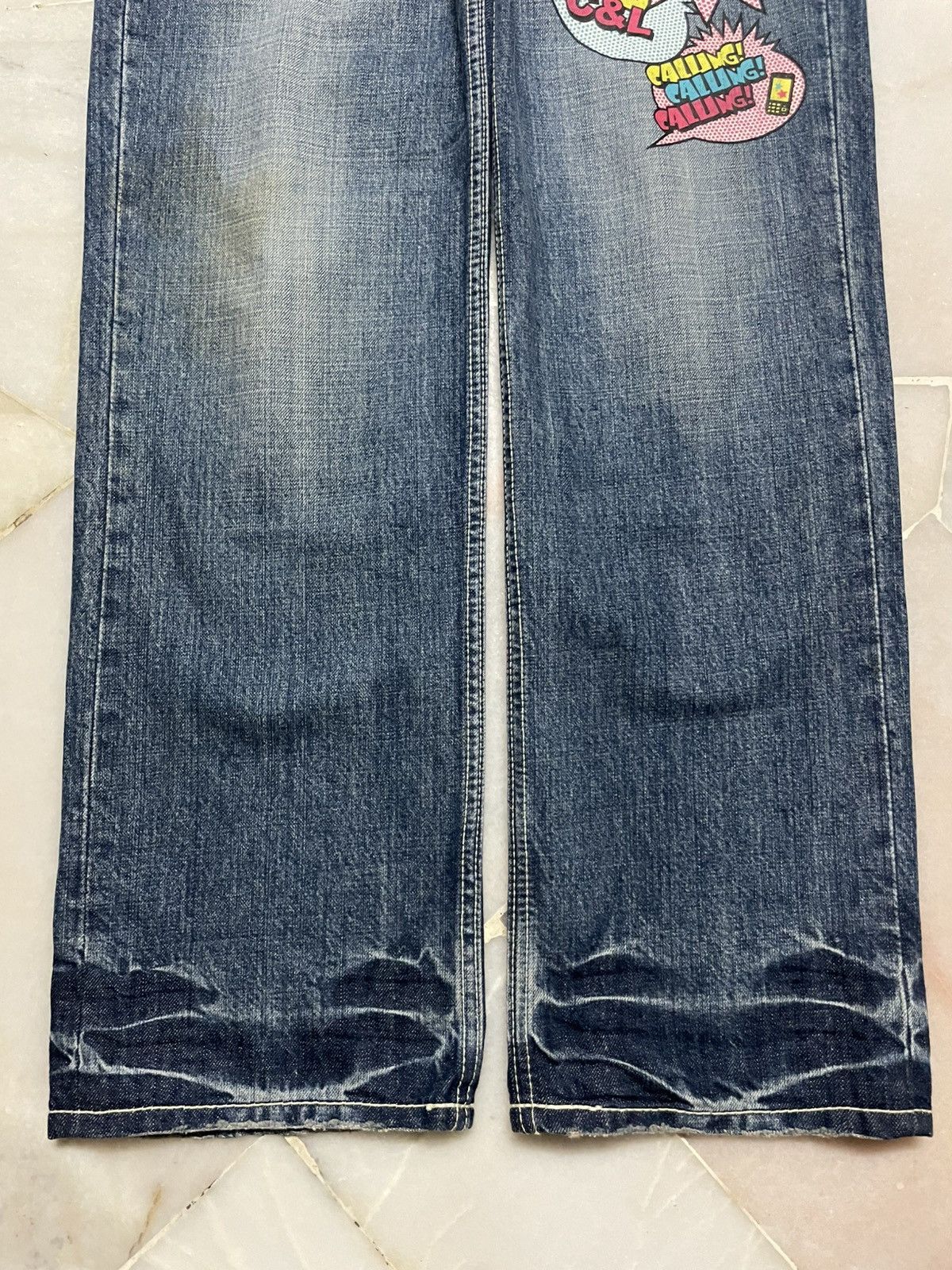 Japanese Brand 💥Sick💥Vintage Co&Lu Mudwash Super Cheere Print Denim Jeans Size US 31 - 9 Thumbnail